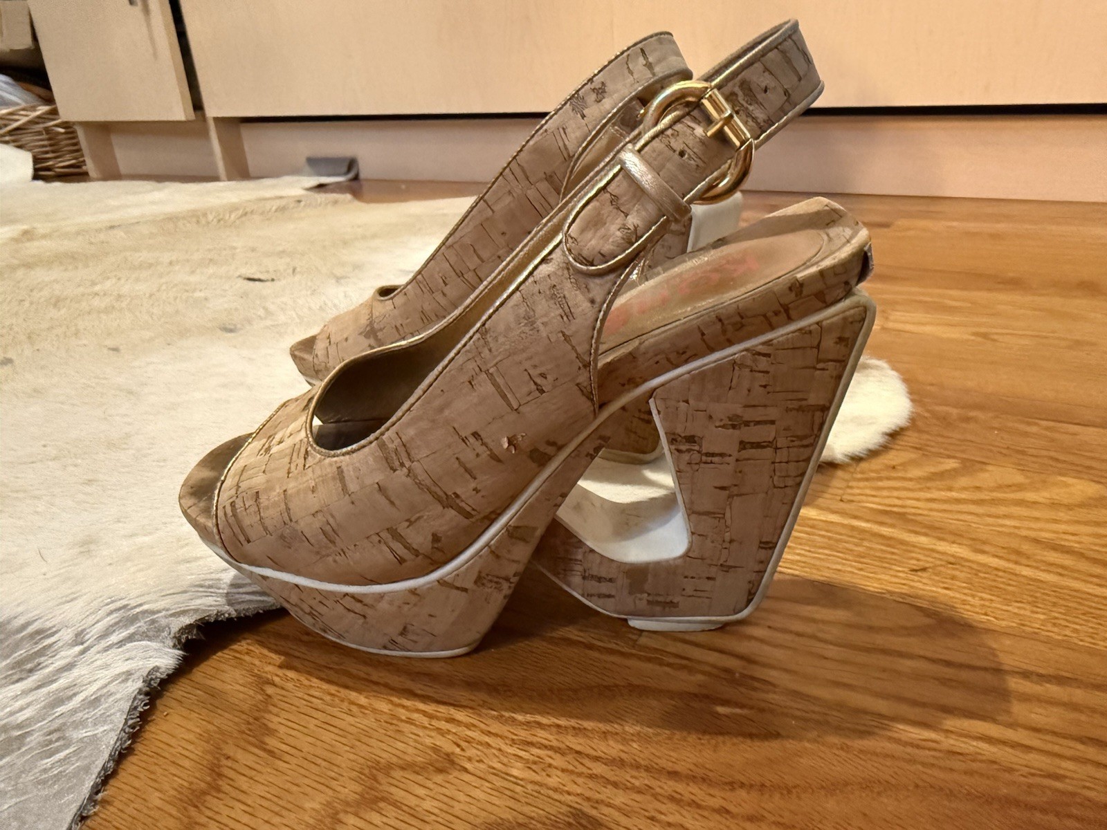 Michael Kors Cork Platform Sandals Sculptural Cutout Block Heel Slingback 7.5M