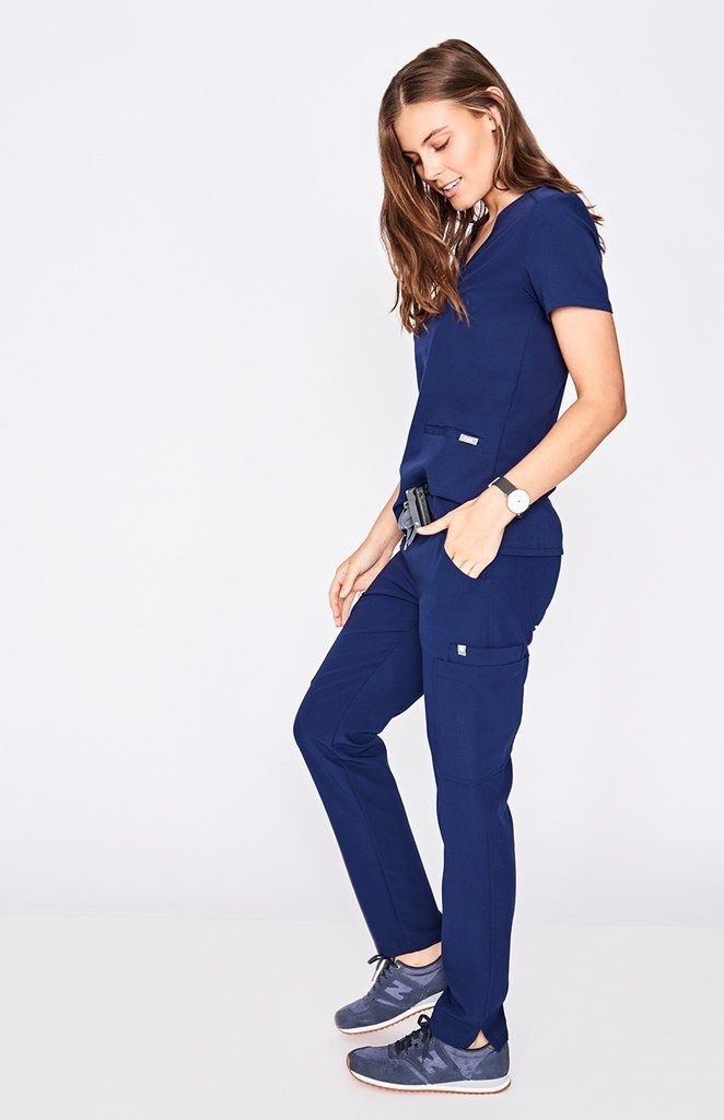 Womens FIGS Casma Three-Pocket Scrub Top Navy Blue Womens XL
