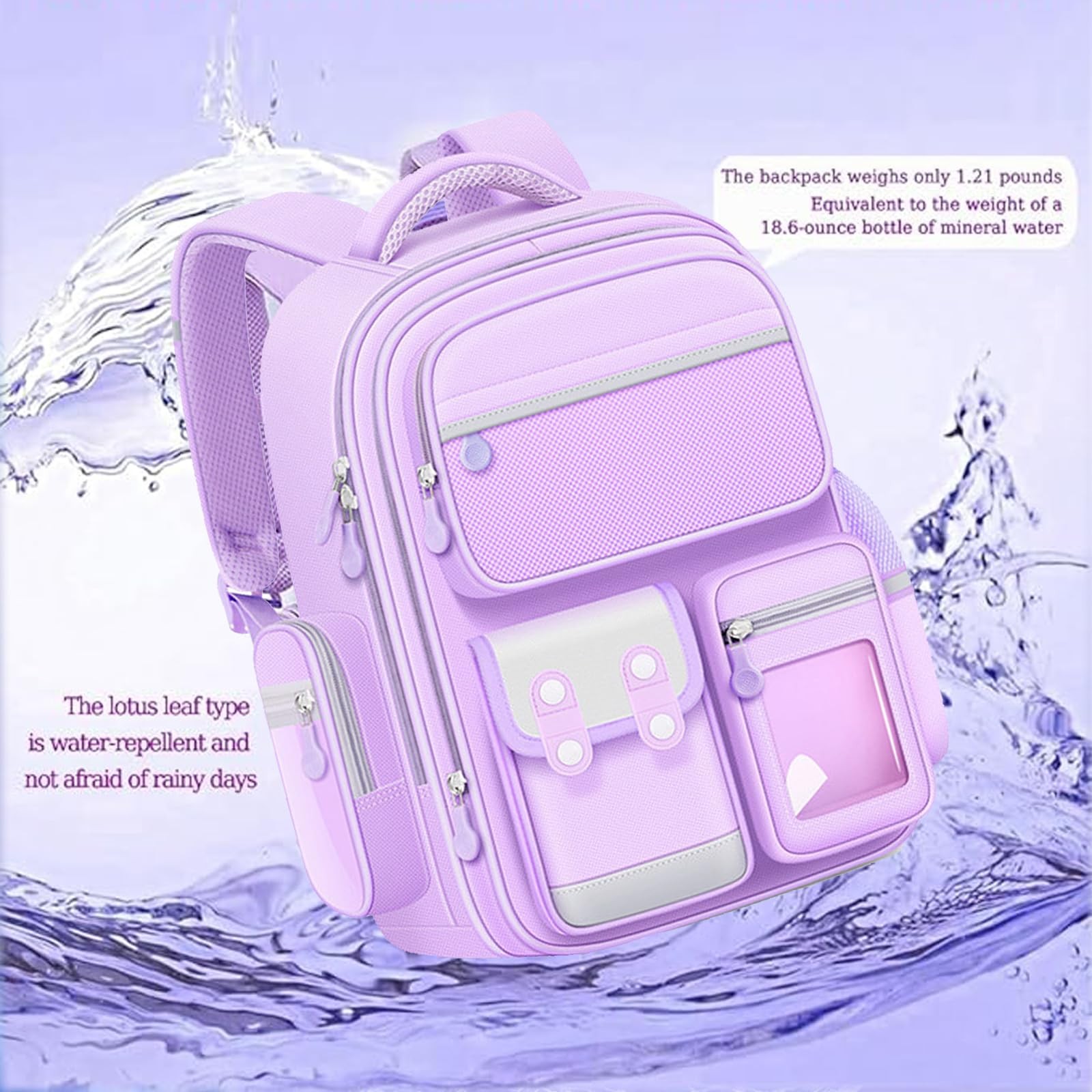 Purple School Backpack 16.5×11.8×7.9in Waterproof Large Capacity – Includes