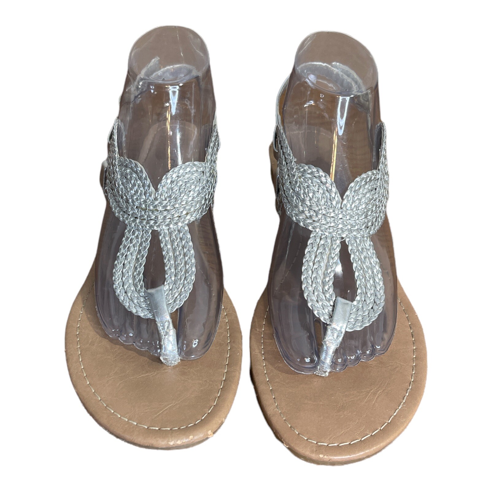 City Classified Braided Sandals 10 5/8in approx. size 11 Silver Strap Low Heel