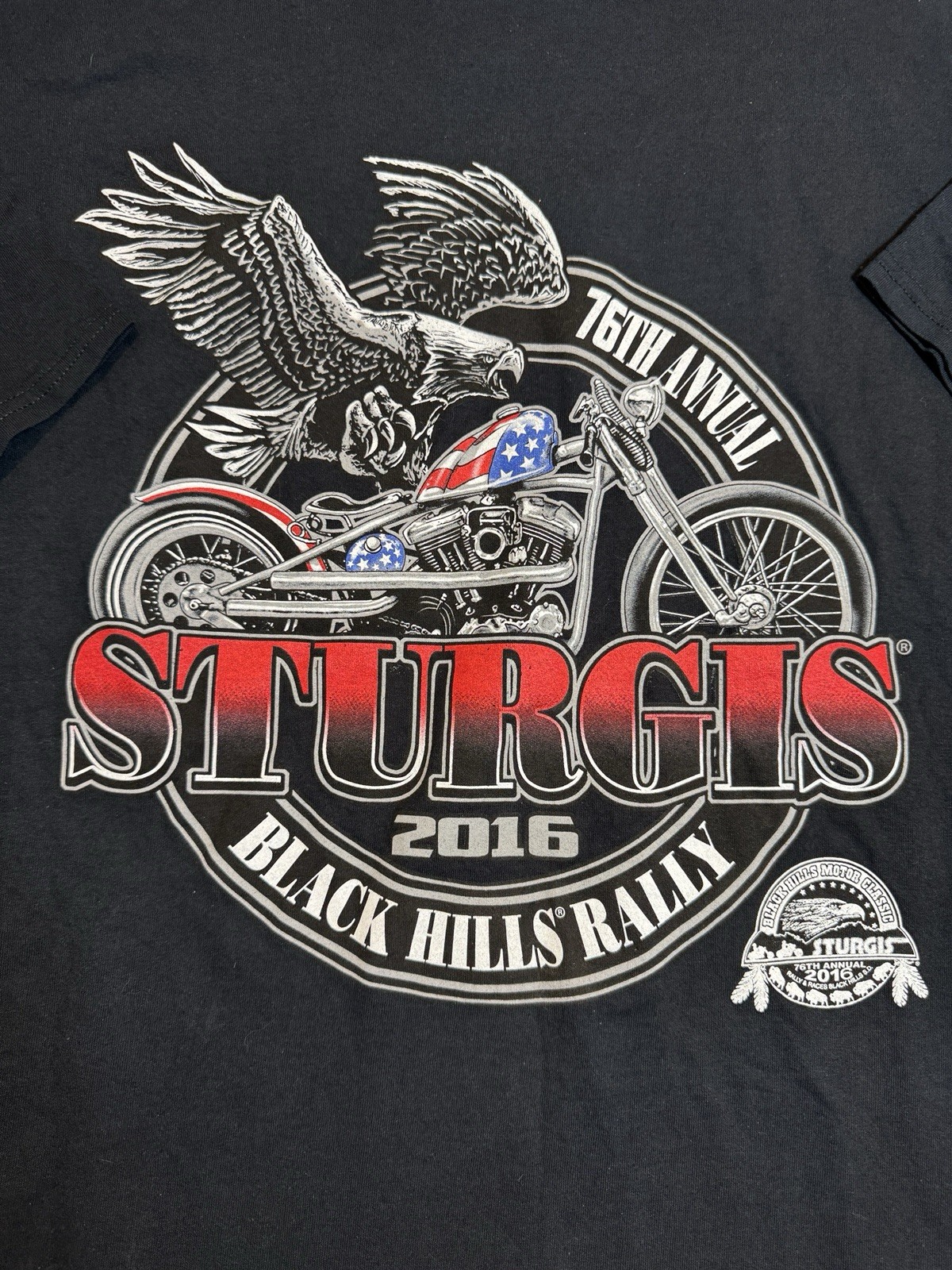 Vintage 2016 Sturgis Black Hills Rally American Motorcycle Eagle T-Shirt 3XL