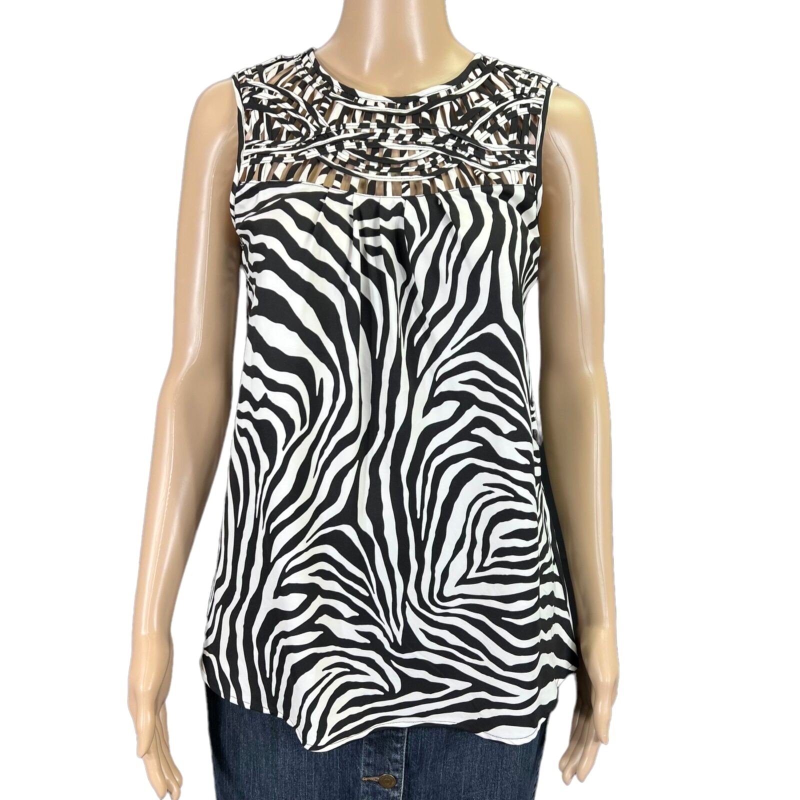 Banana Republic Womens Blouse Top Zebra Animal Print Sleeveless Strappy Medium