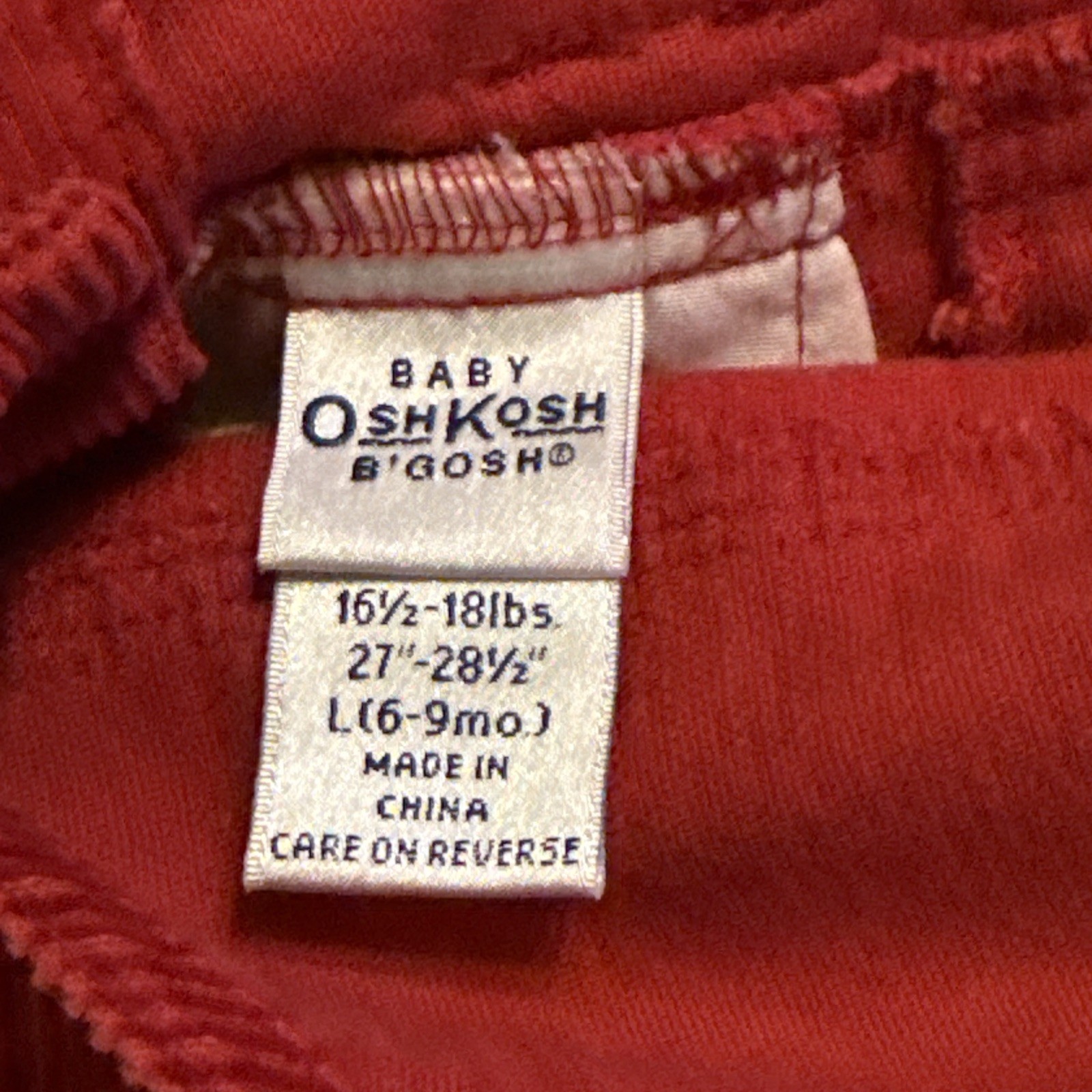 Vintage Oshkosh B’gosh Holiday Red Corduroy Overalls Size 6-9 Month Wolf