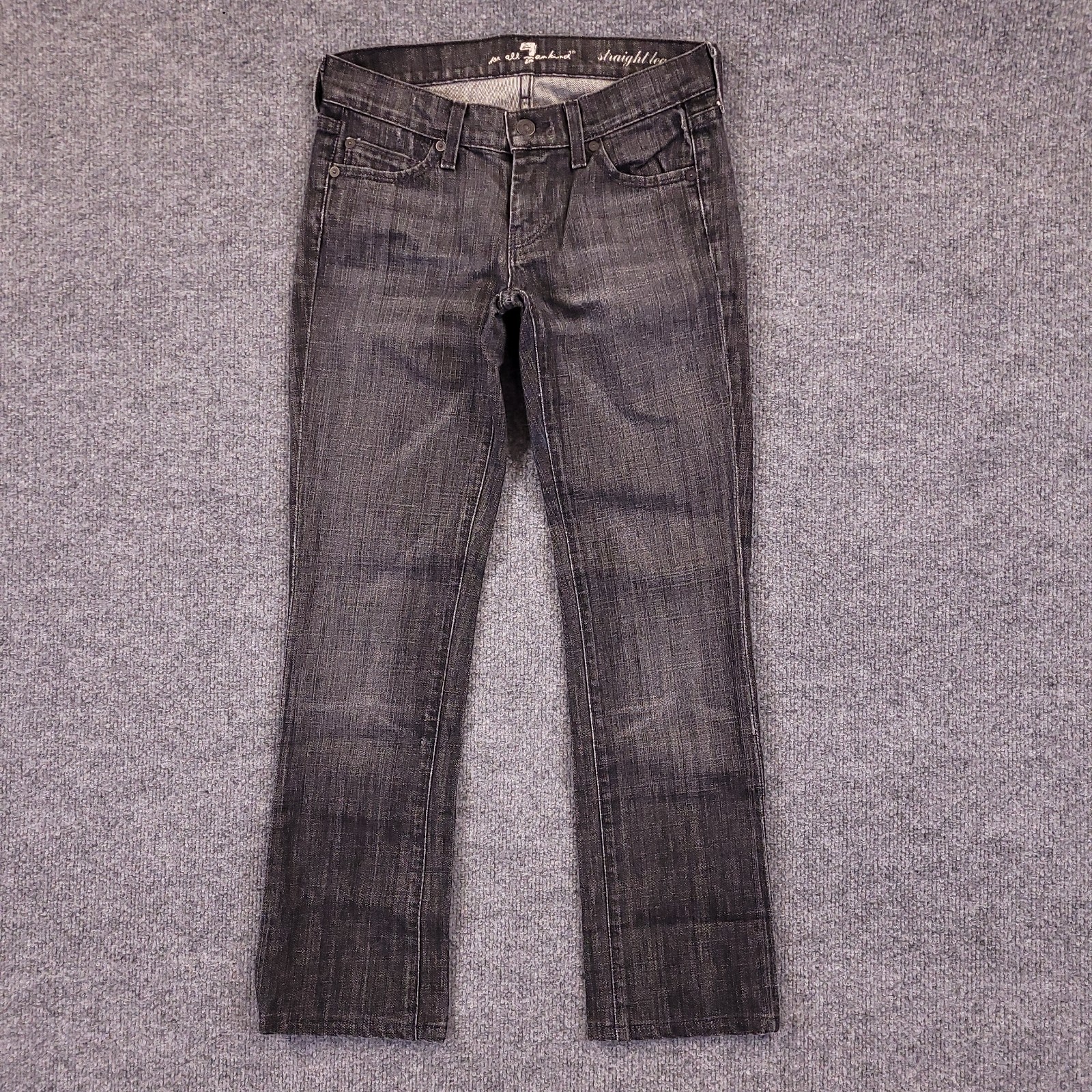 7 For All Mankind Straight Leg Jeans Women 27×27 Black Charcoal Low Rise Stretch