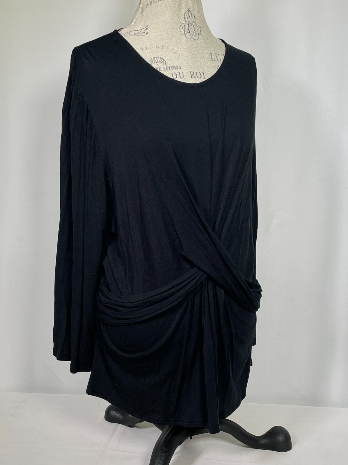 Juicy Couture 3/4 Sleeve Cross Front Pitch Black Top Women’s XXL NWT