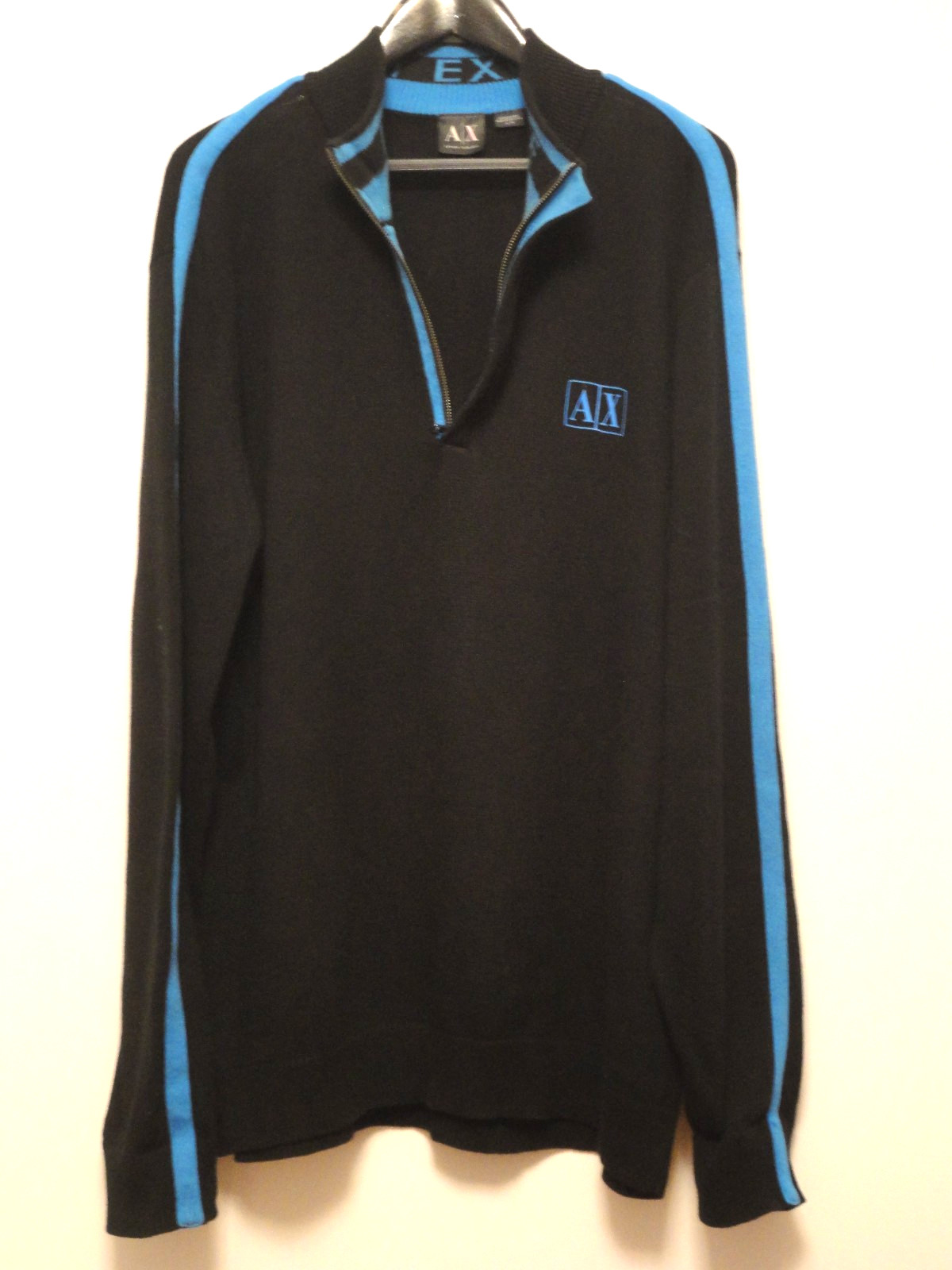 Armani Exchange A|X Men’s XL Black & Blue Quarter-Zip Sweater Pullover 100% Cott
