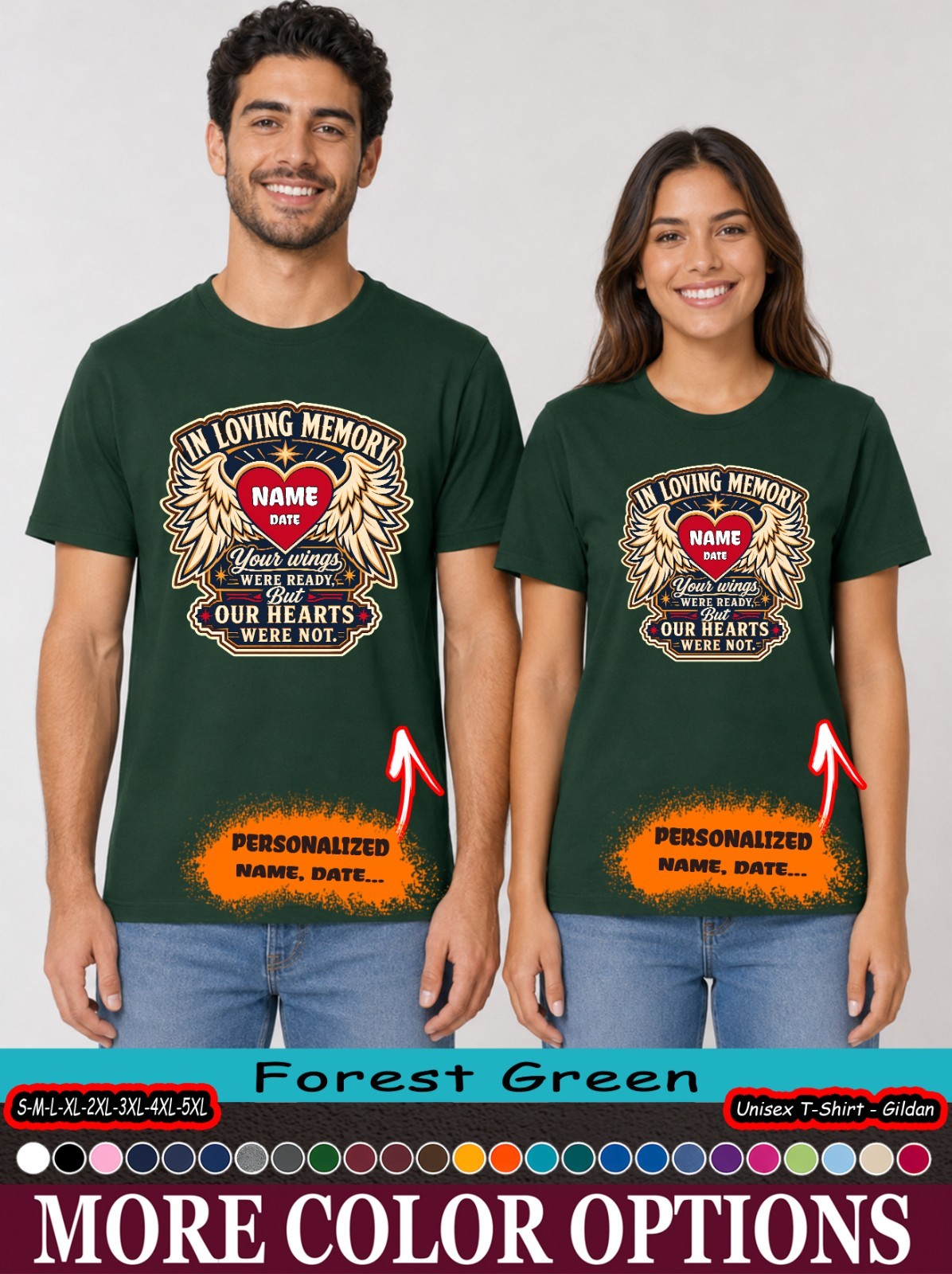 Custom Wings Were Ready Memorial Shirt, Name Date Angel Heart Tee