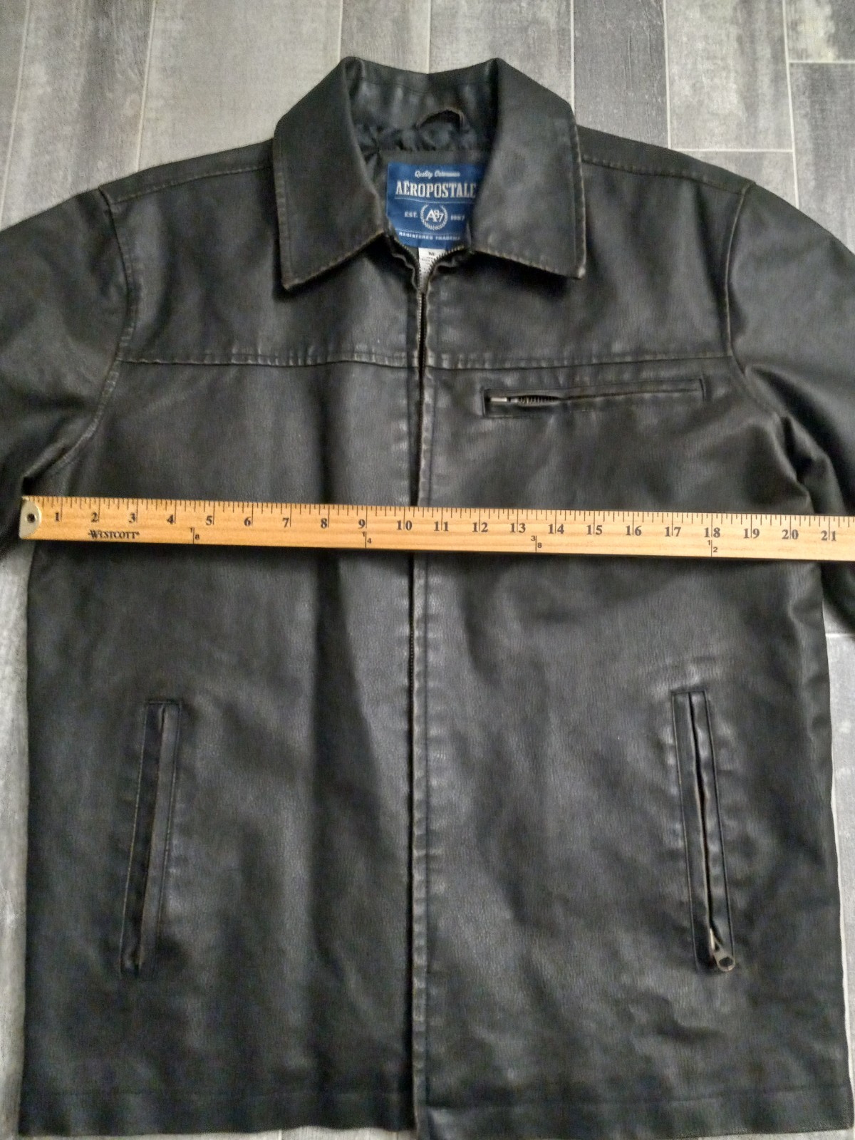 Aeropostale PU/PVC Faux Leather Jacket Mens Size M Dark Brown Full Zip Biker