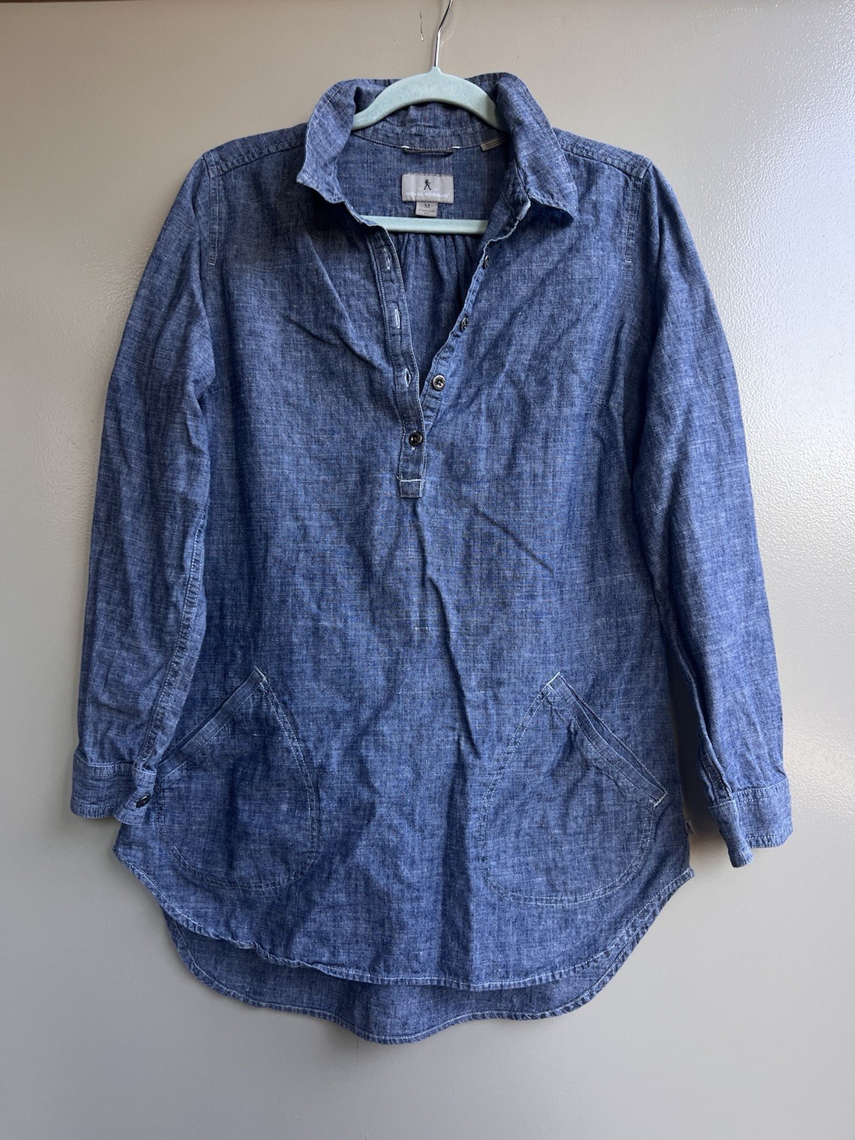 Royal Robbins Chambray Linen Blend Popover Gorpcore Shirt Blue M Travel Safari