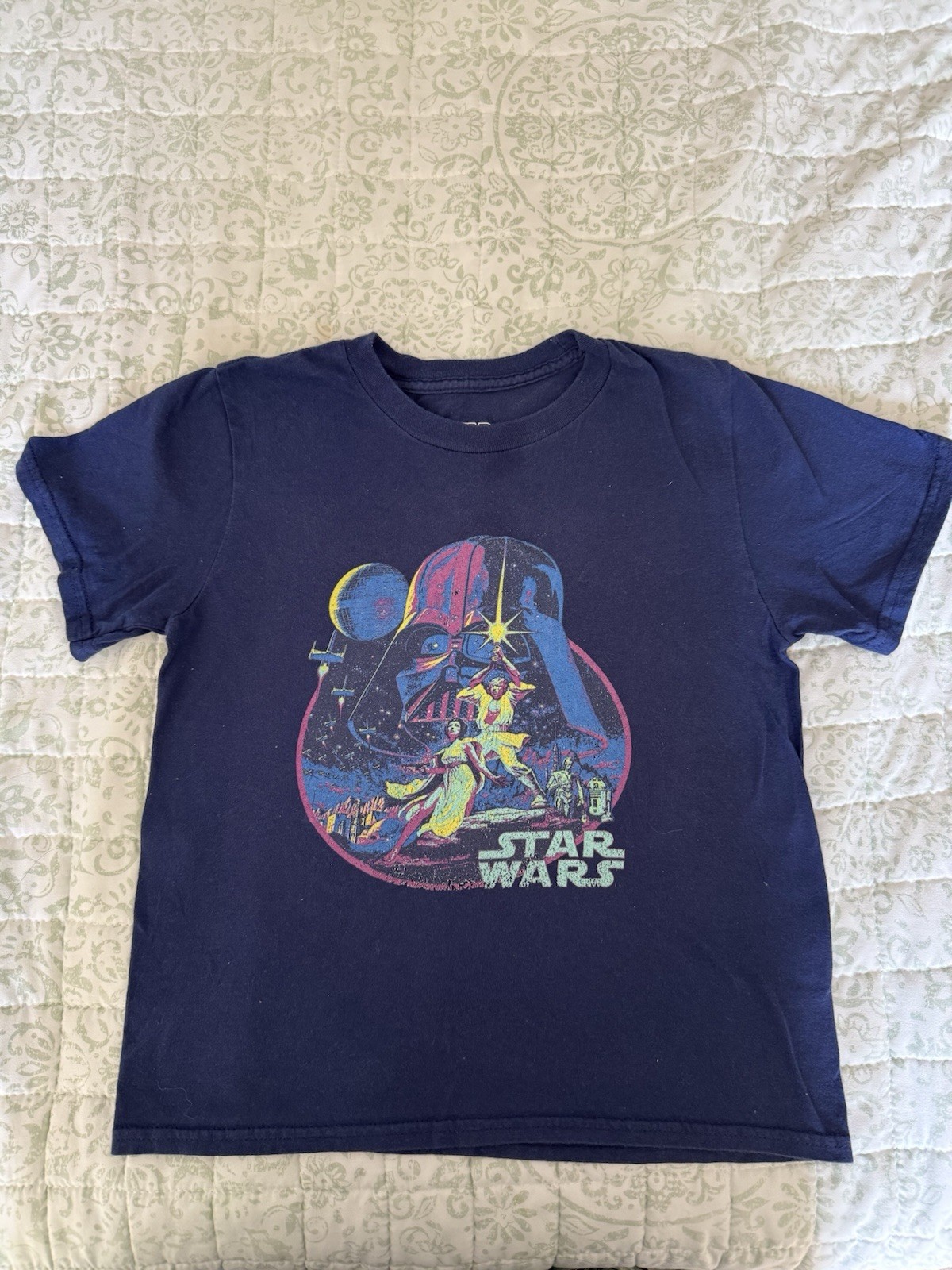 Star Wars Darth Vader Graphic Logo Licensed Print Blue Crew Neck Tee Men’s S