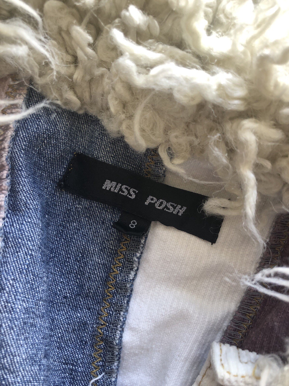 Miss Posh Denim Cord Striped short Penny Lane Afghan coat Jacket Size 8