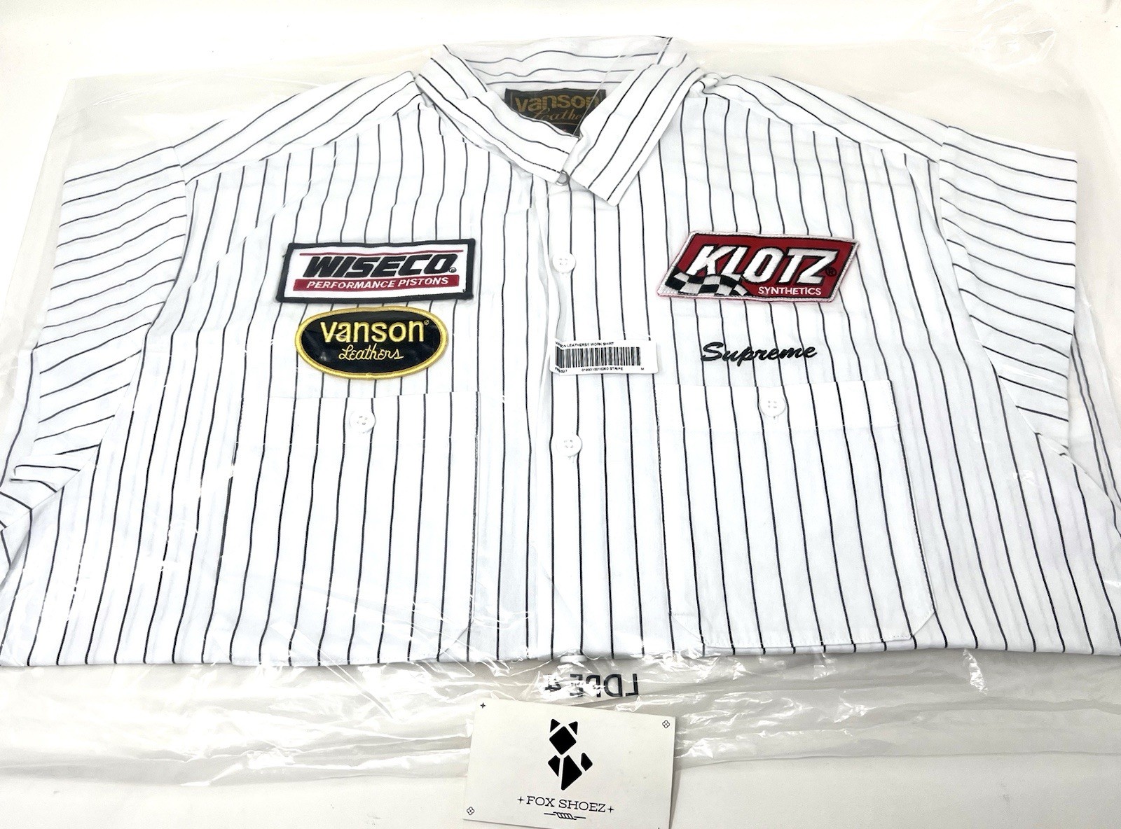 Supreme x Vanson Leathers Work Shirt White Stripe Button Up – Size Medium – NEW