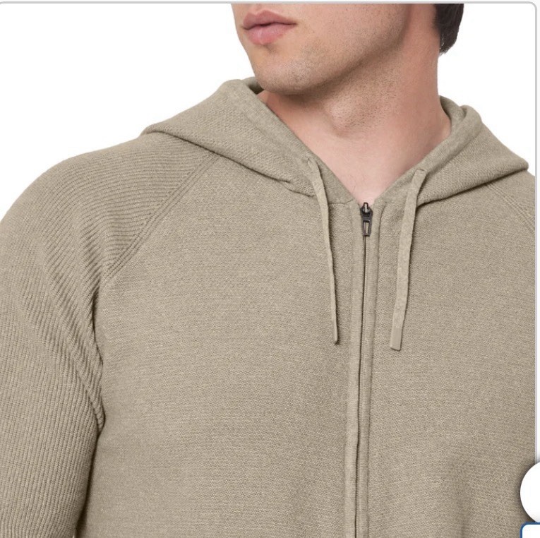 Modern Ambition Men’s Full Zip Hooded Sweater, 4‑Way Stretch, Medium Color Beige