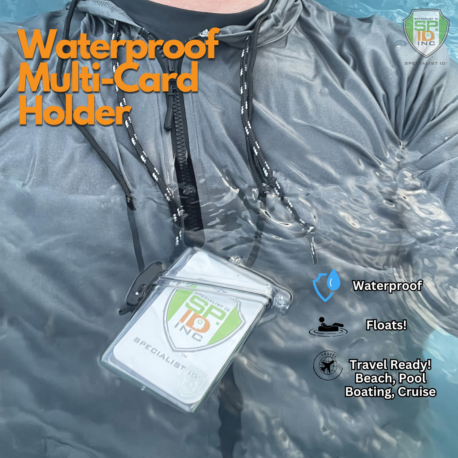 Waterproof Badge Holder Case with Lanyard & Carabiner Clip for Cruise and Travel