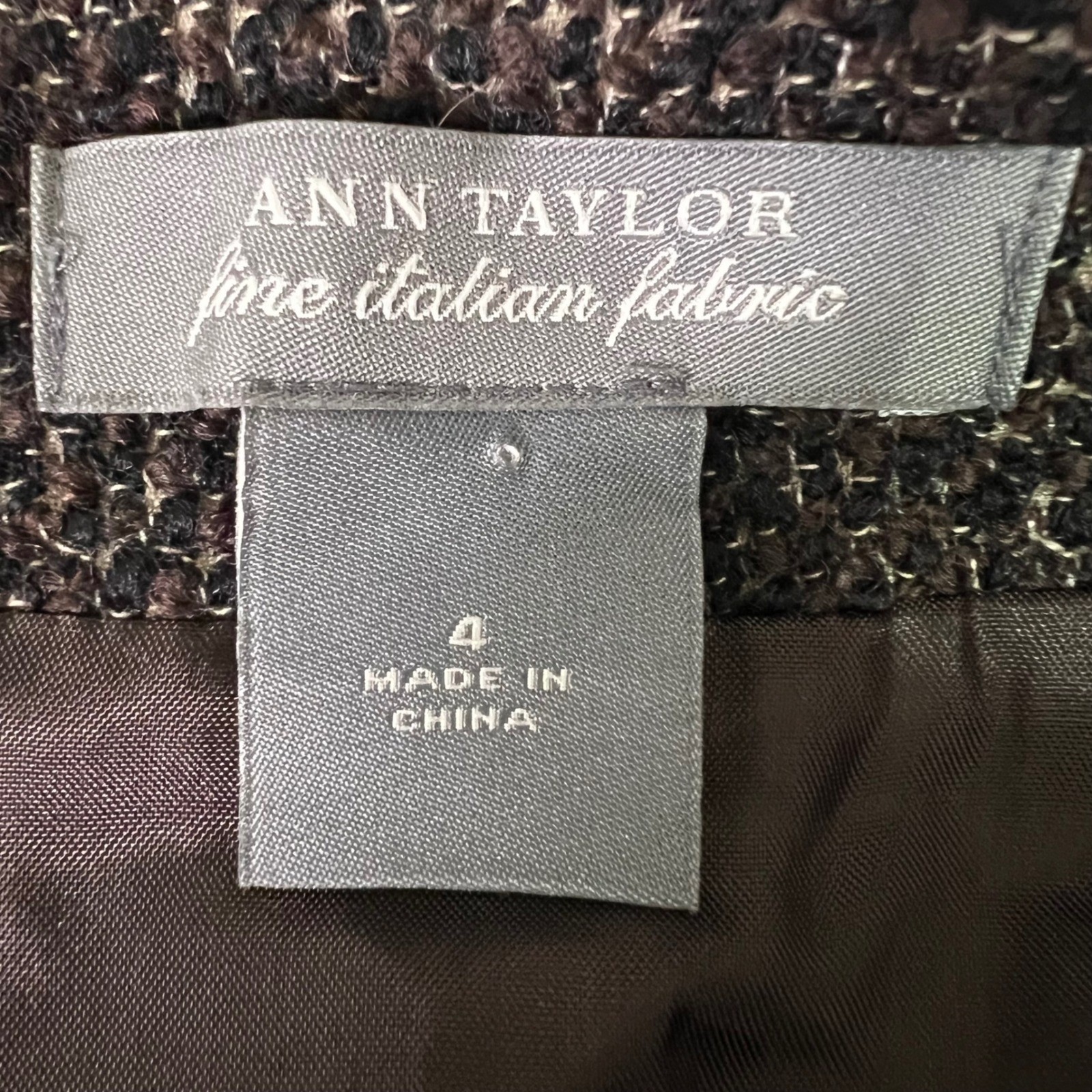 Ann Taylor Fine Italian Fabric Wool Blend Pencil Skirt Black Brown, Size 4