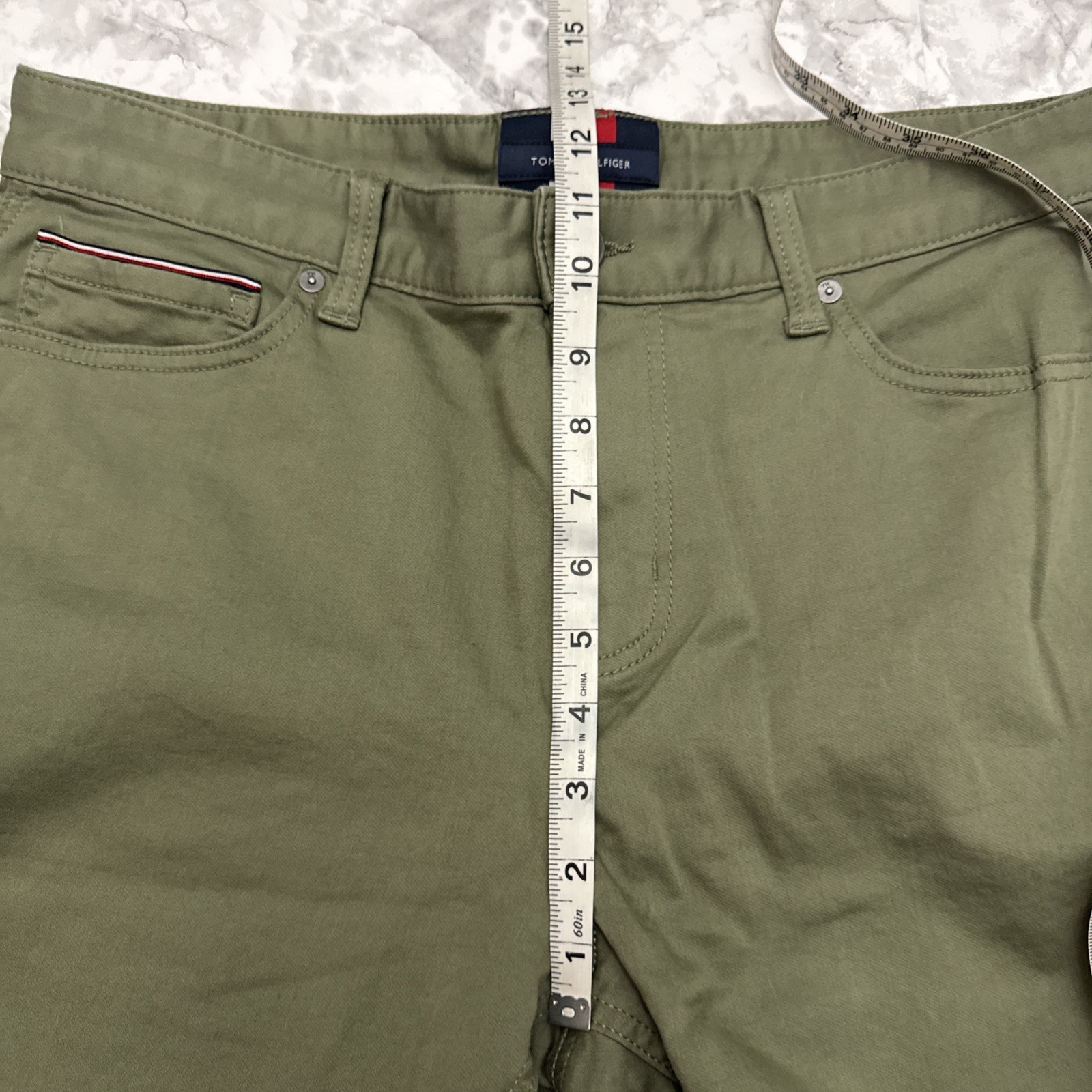 Tommy Hilfiger THFlex Men’s Olive Green Chino Size 34×32 Stretch Straight Slim