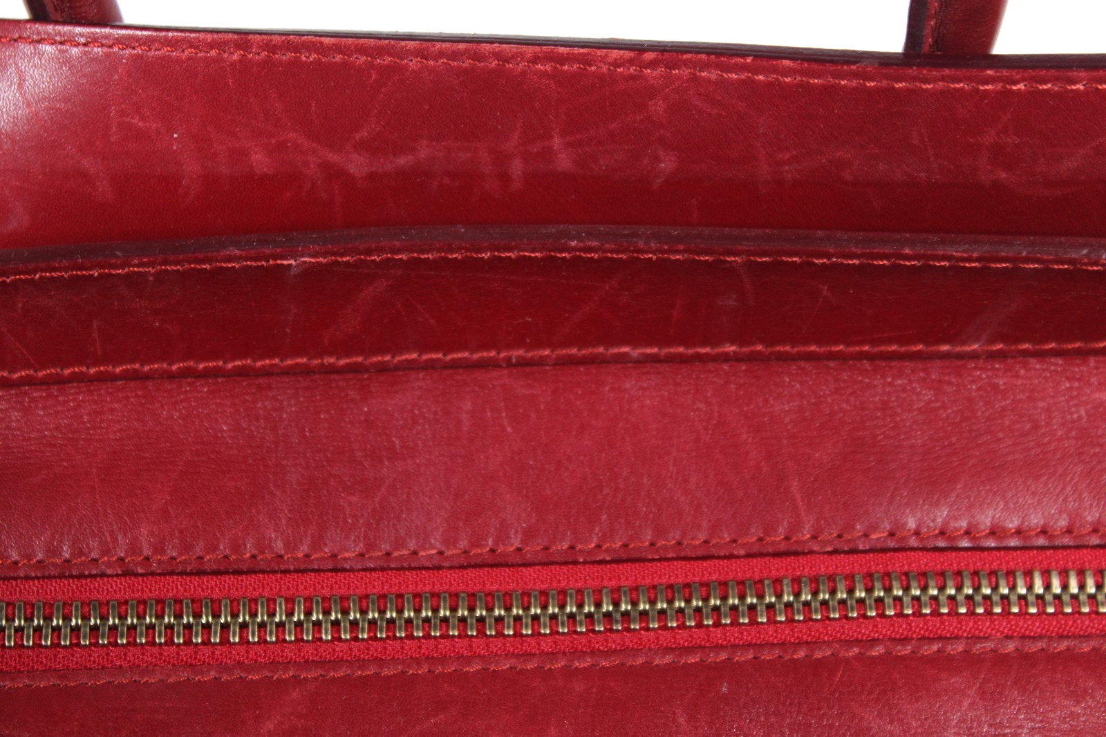 CELINE Carmine Red Leather Zip-Top MINI LUGGAGE Large Tote Bag