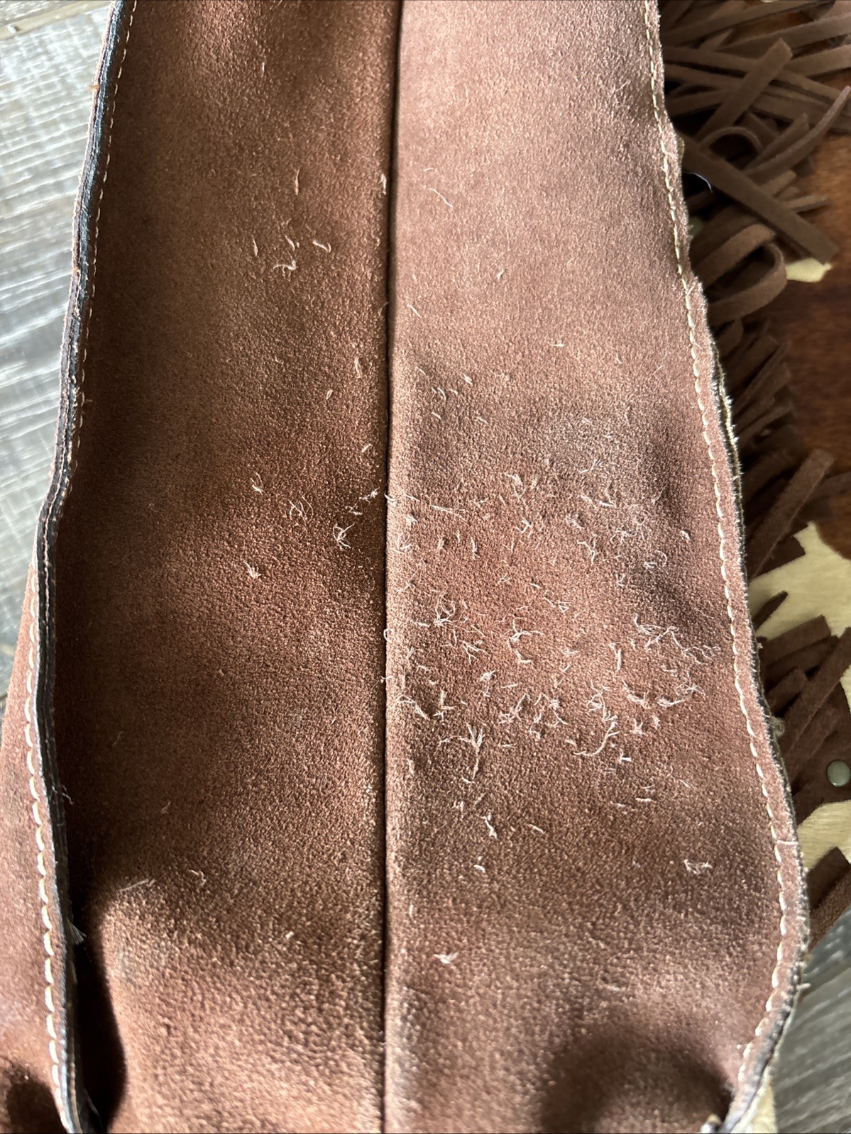 Patricia Nash Leather & Cowhide Print Mwith Leather Fringe Tote Purse – See Pics