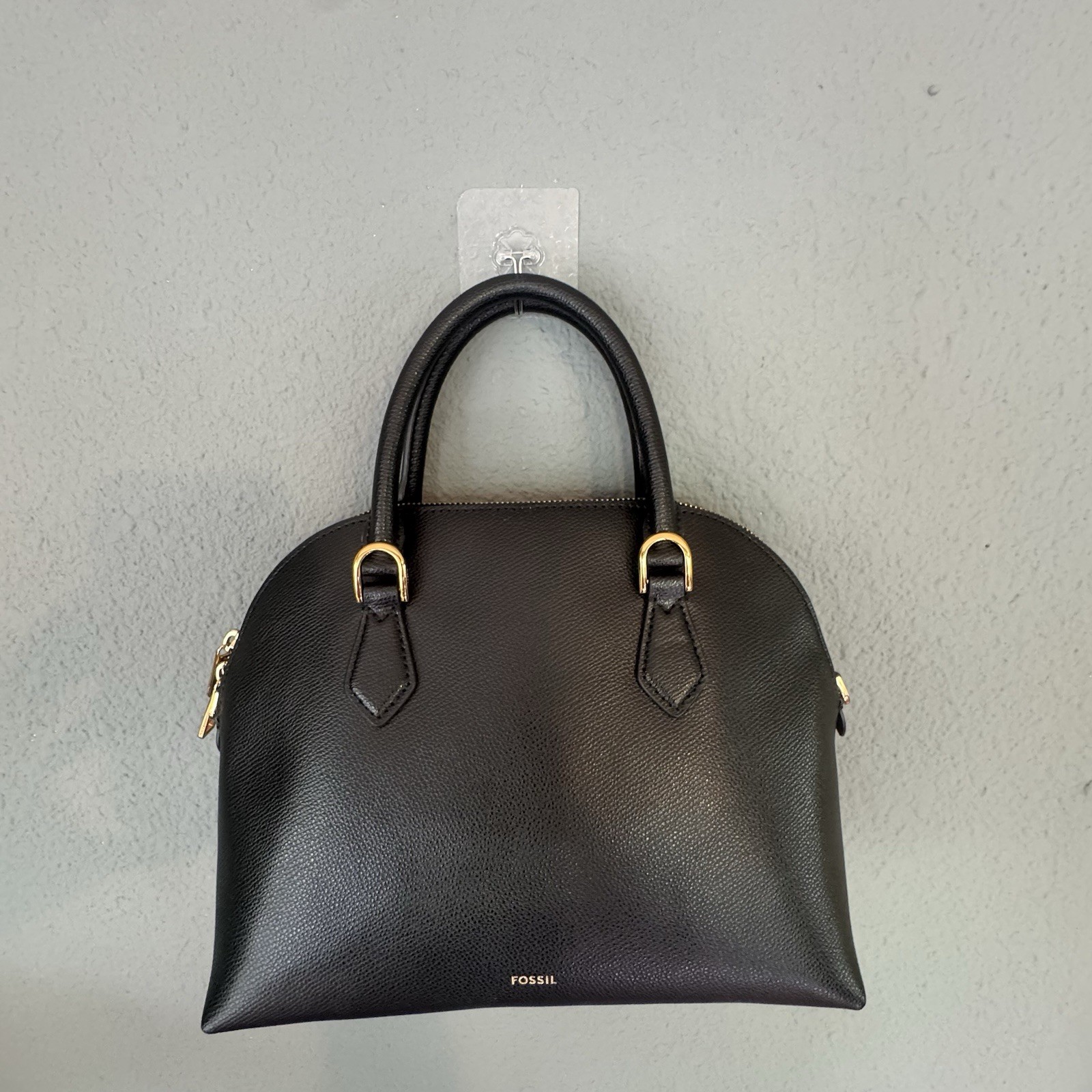 Fossil Black Bri Dome Satchel SHB3256001 Leather Purse with Gold Accents Zip