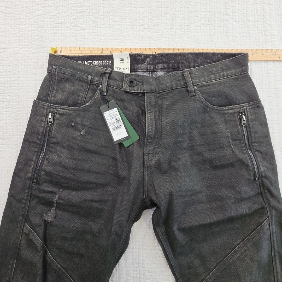 G-Star Raw Mens Black Jeans Ignition Destroyed 36×32 Moto Cross 3D Zip Slim
