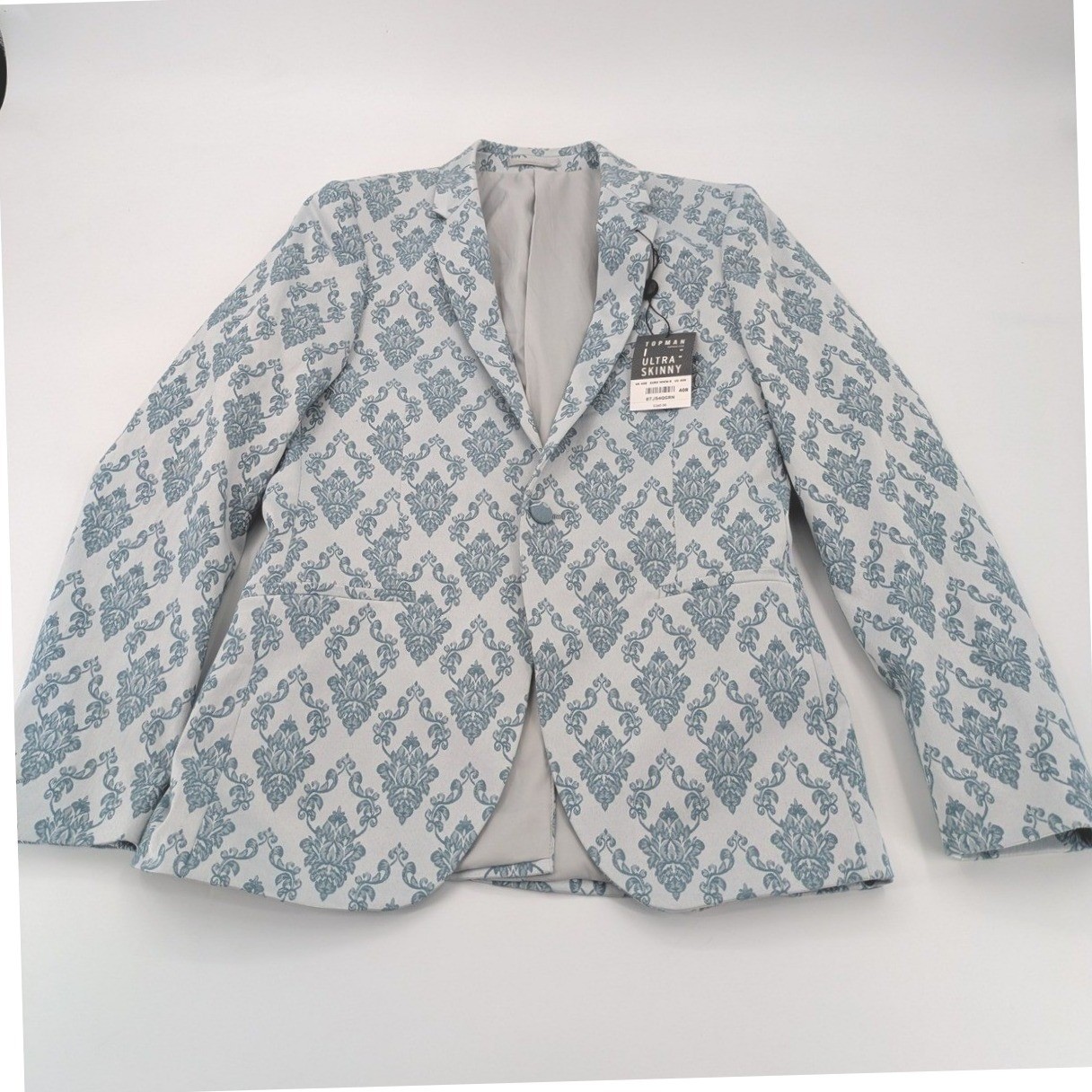 Topman Ultra Skinny Fit Suit Jacket Mens 40R Floral Print Blue White Regencycore