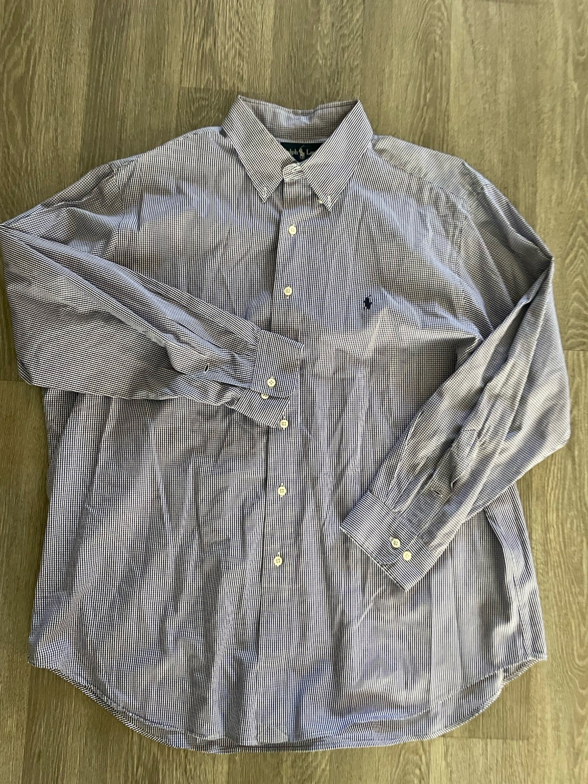 Polo Ralph Lauren Size 17 32/33 Blue Check Fit Button Up Dress Shirt HONG KONG