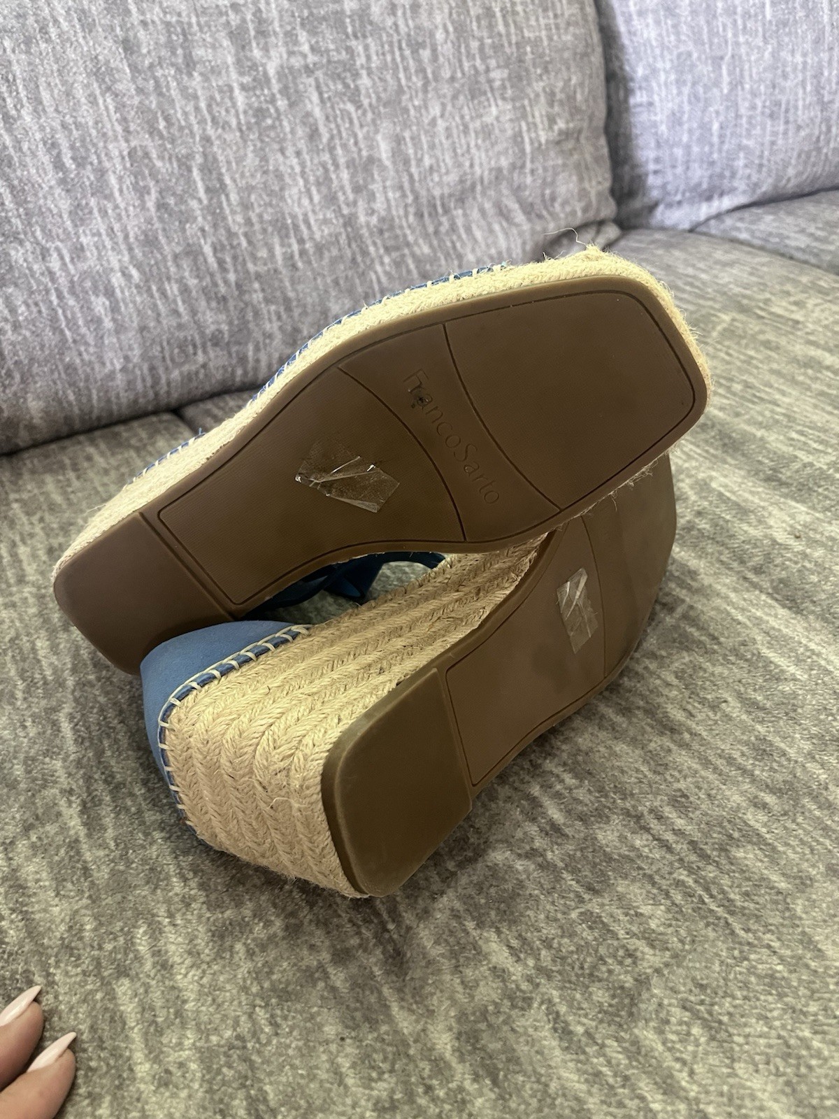 Franco Sarto Blue Suede Espadrille Wedge Sandals 8.5 Wide