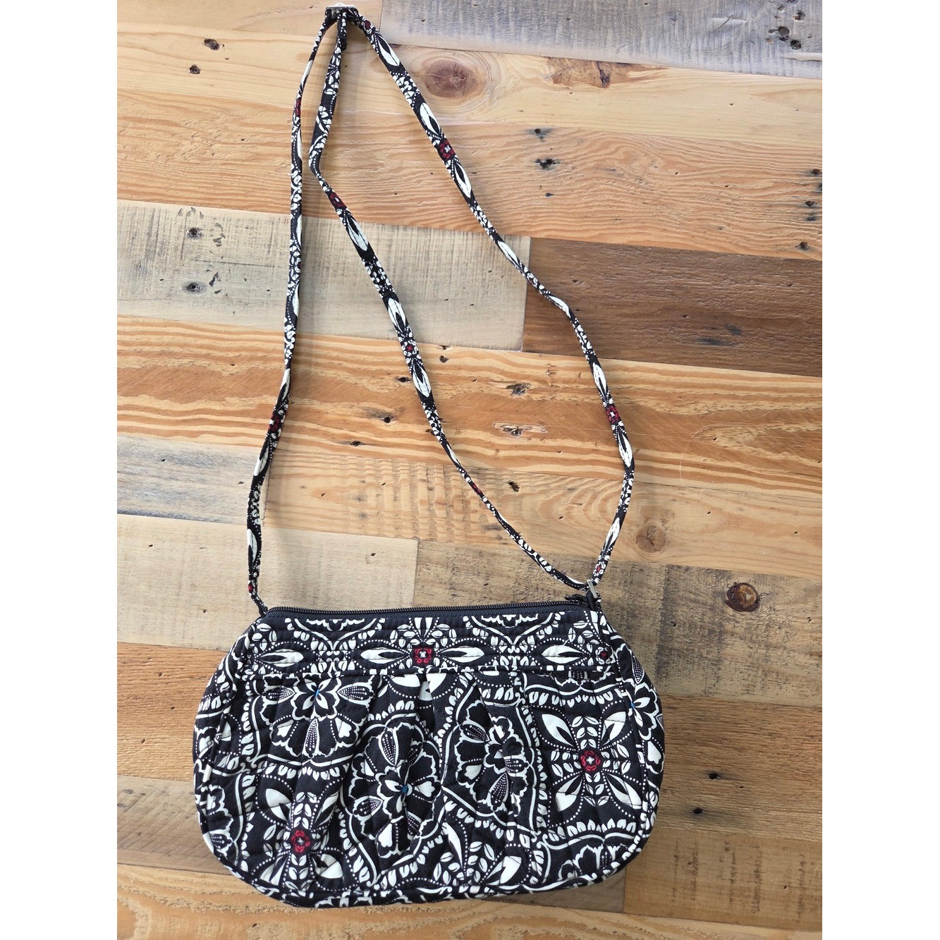 Vera Bradley Quilted Small Purse in Black & White Floral Adjustable Strap