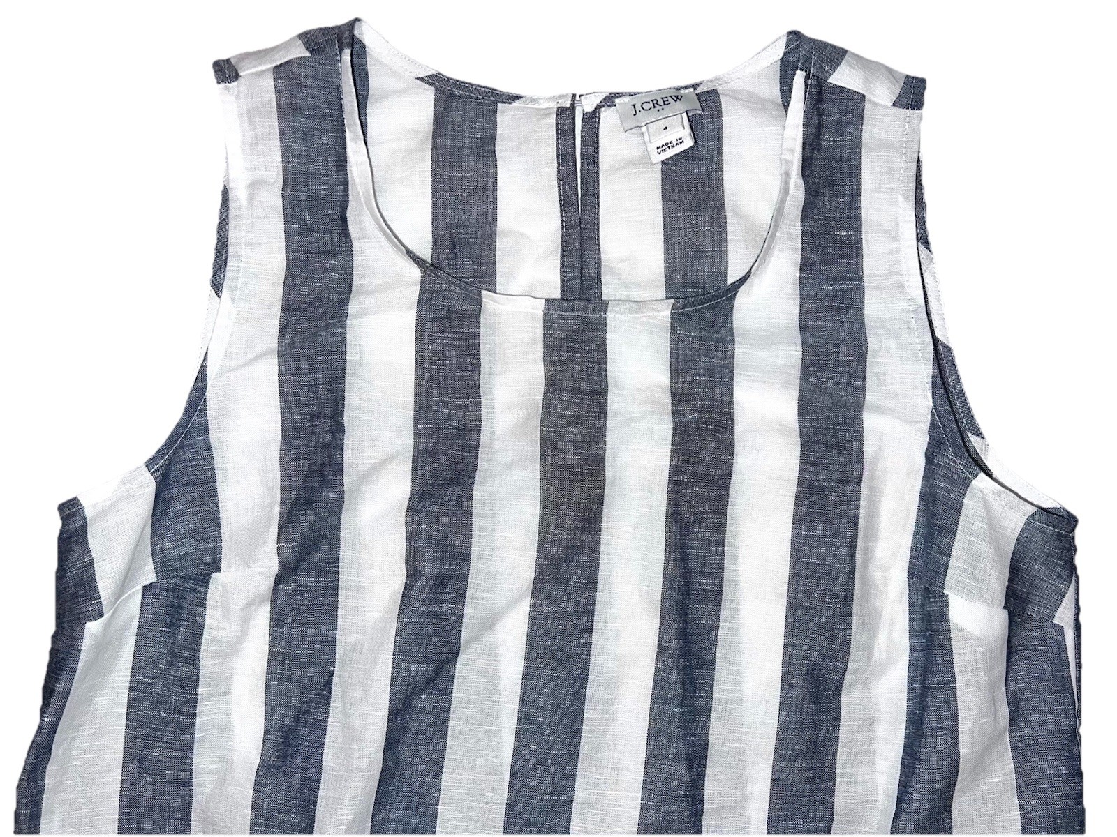 J. Crew Women’s Striped Linen Blend Tie Front Top Blouse Gray White Sz 4 Small