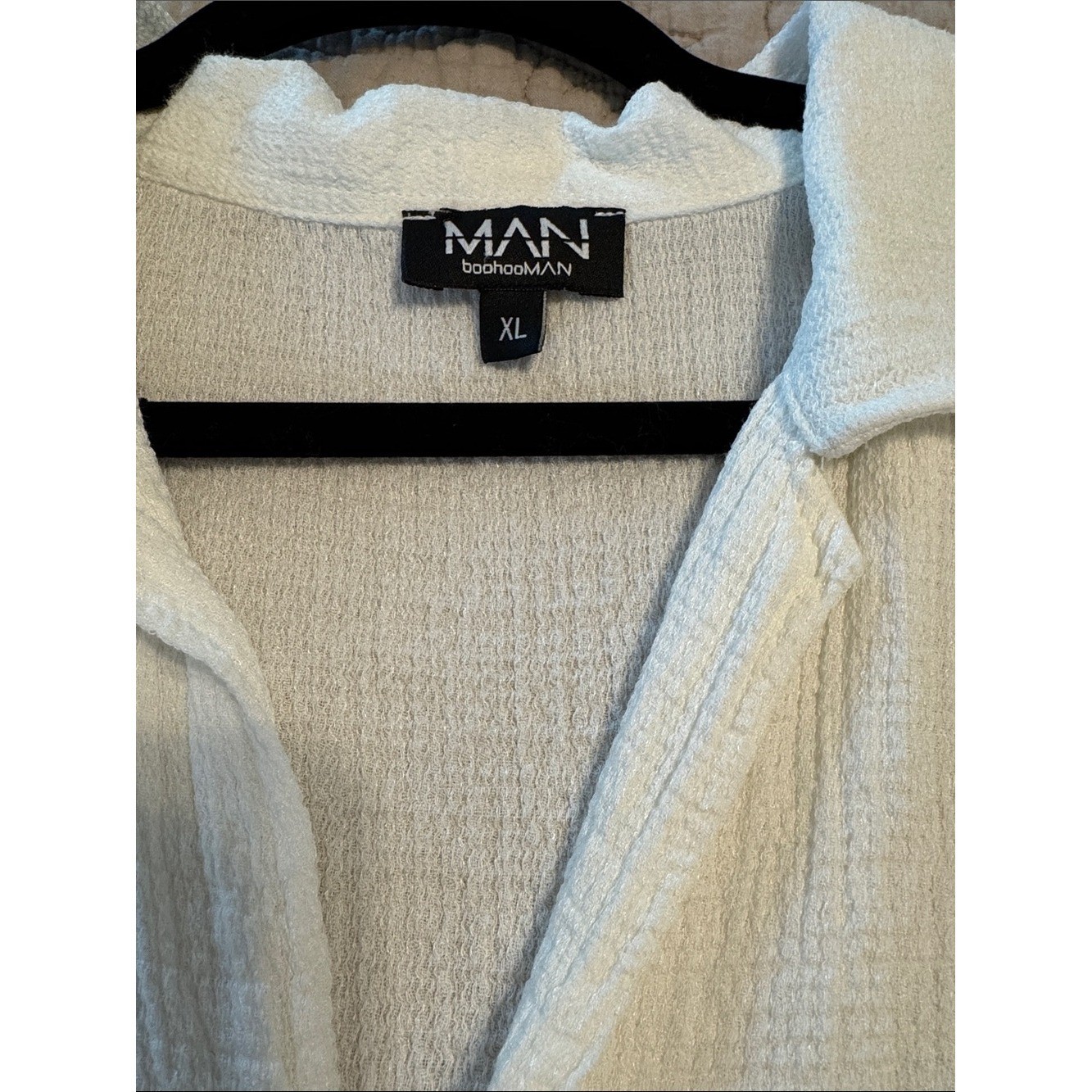 White Textured Short-Sleeve Button Shirt Beach Vacation Poolside