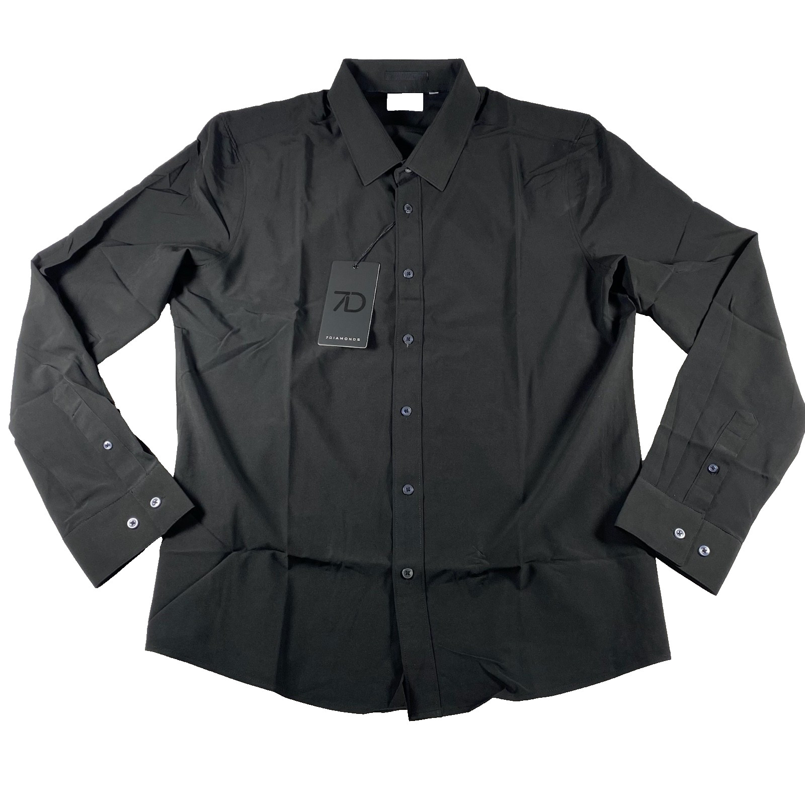 7 Diamonds Rocco 4-Way Stretch Performnce Shirt Large Black Moisture Wicking NWT