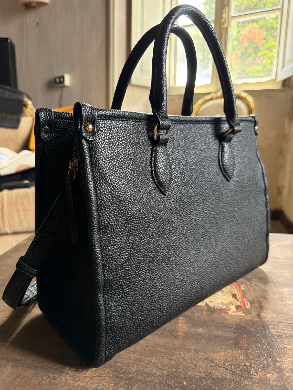 Valentino Black Pebbled Leather Tote Bag – Large Structured Handbag with Shoulde