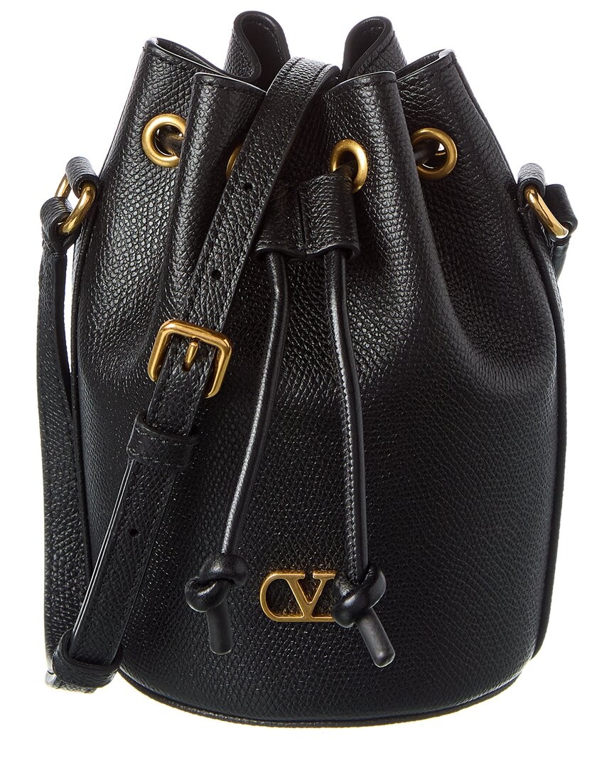 Valentino Vlogo Grainy Leather Bucket Bag Women’s Black