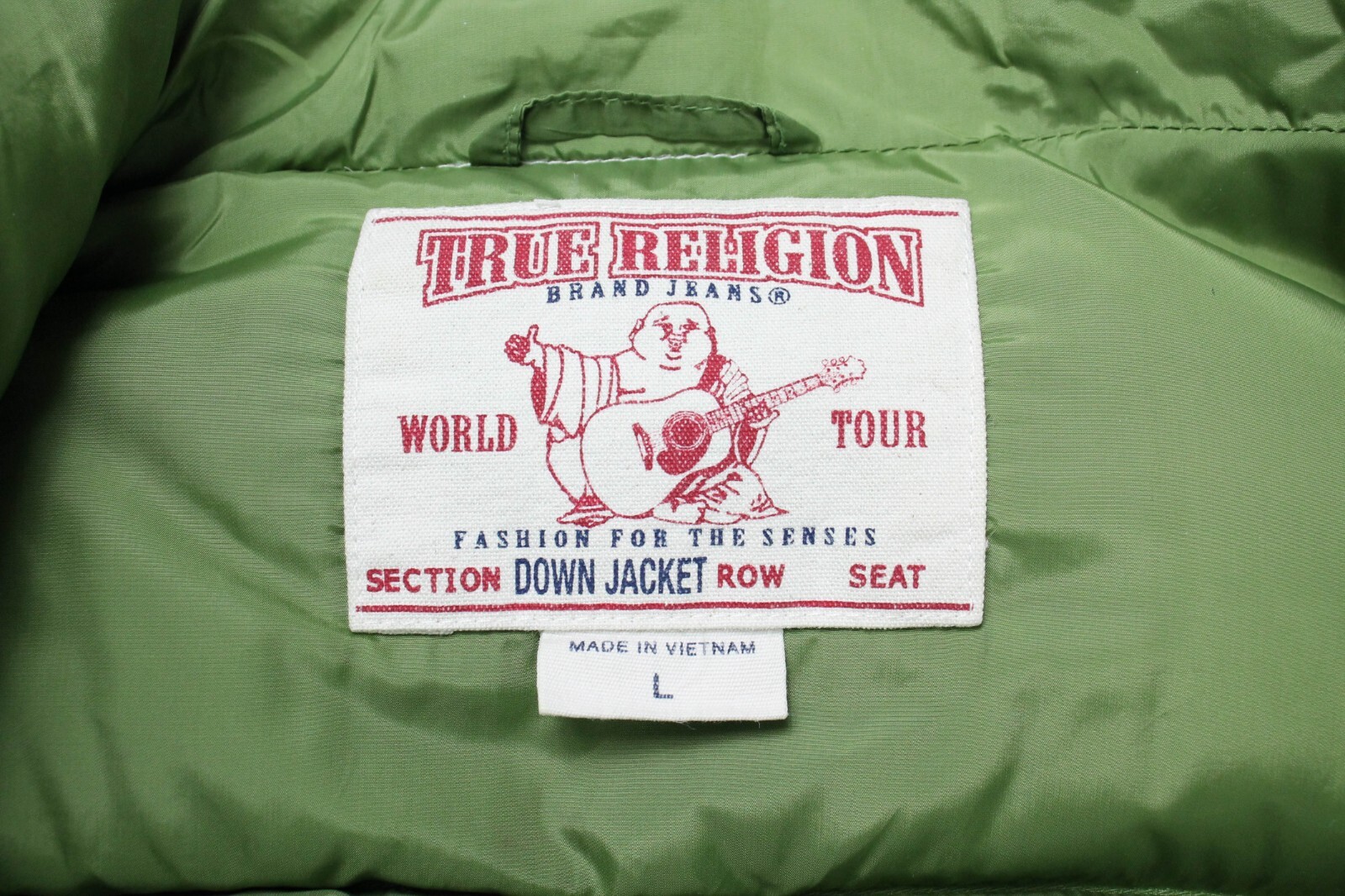 True Religion Down Jacket Mens Large Zip Up High Neck Pockets Lined