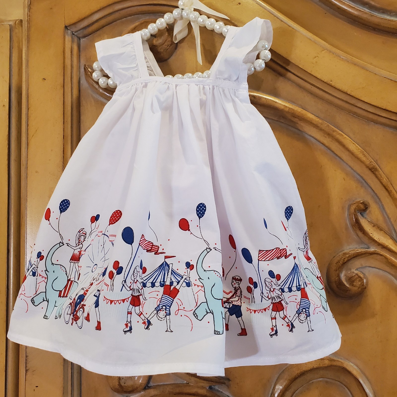 PolkaTots Baby Girl Dress 0-3M Circus Carnival Red White Blue Bow Ruffle Whimsy