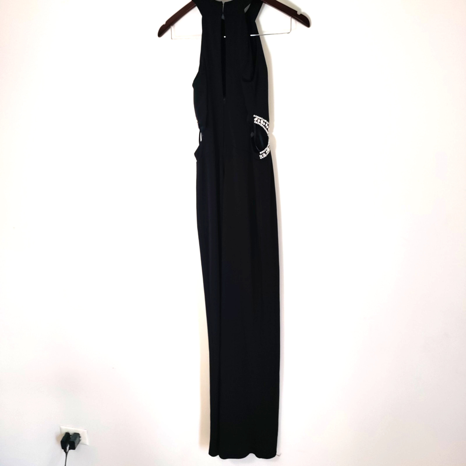 Formal Halter-Neck Cutout Bejeweled Black Prom Sexy High Split Dress Y2K Women 3