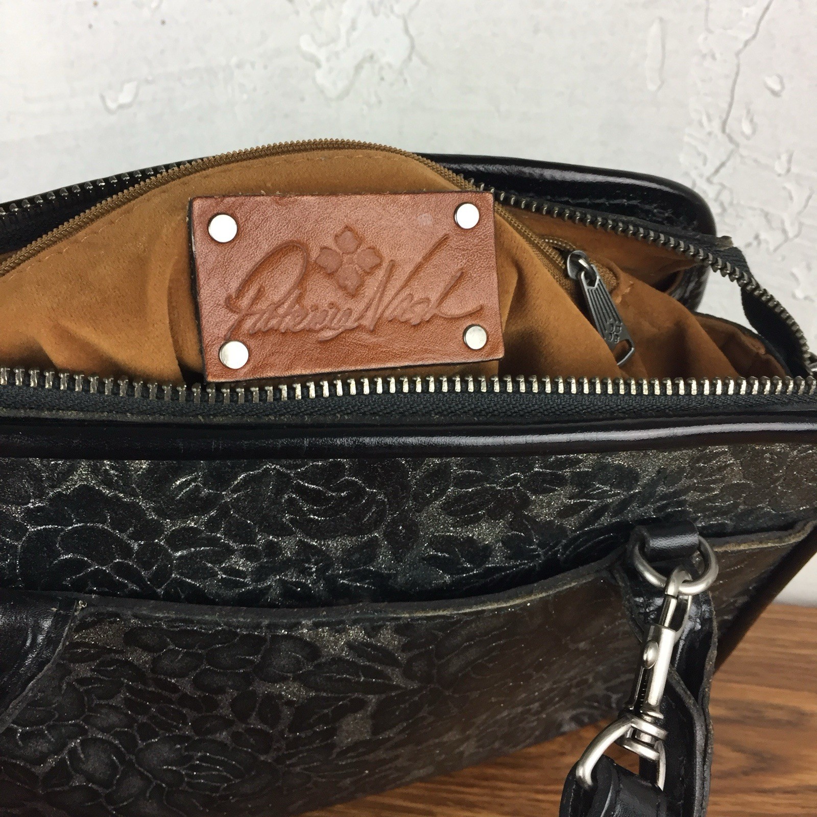 PATRICIA NASH Small Paris Glitter Rose Leather Satchel Crossbody Tassels