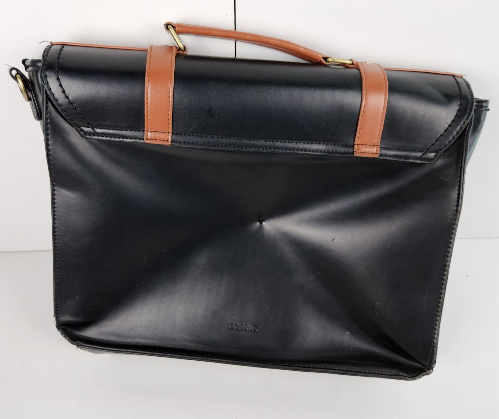 Ecosusi Laptop Briefcase Women’s Black & Brown Leather Top Handle Satchel Bag