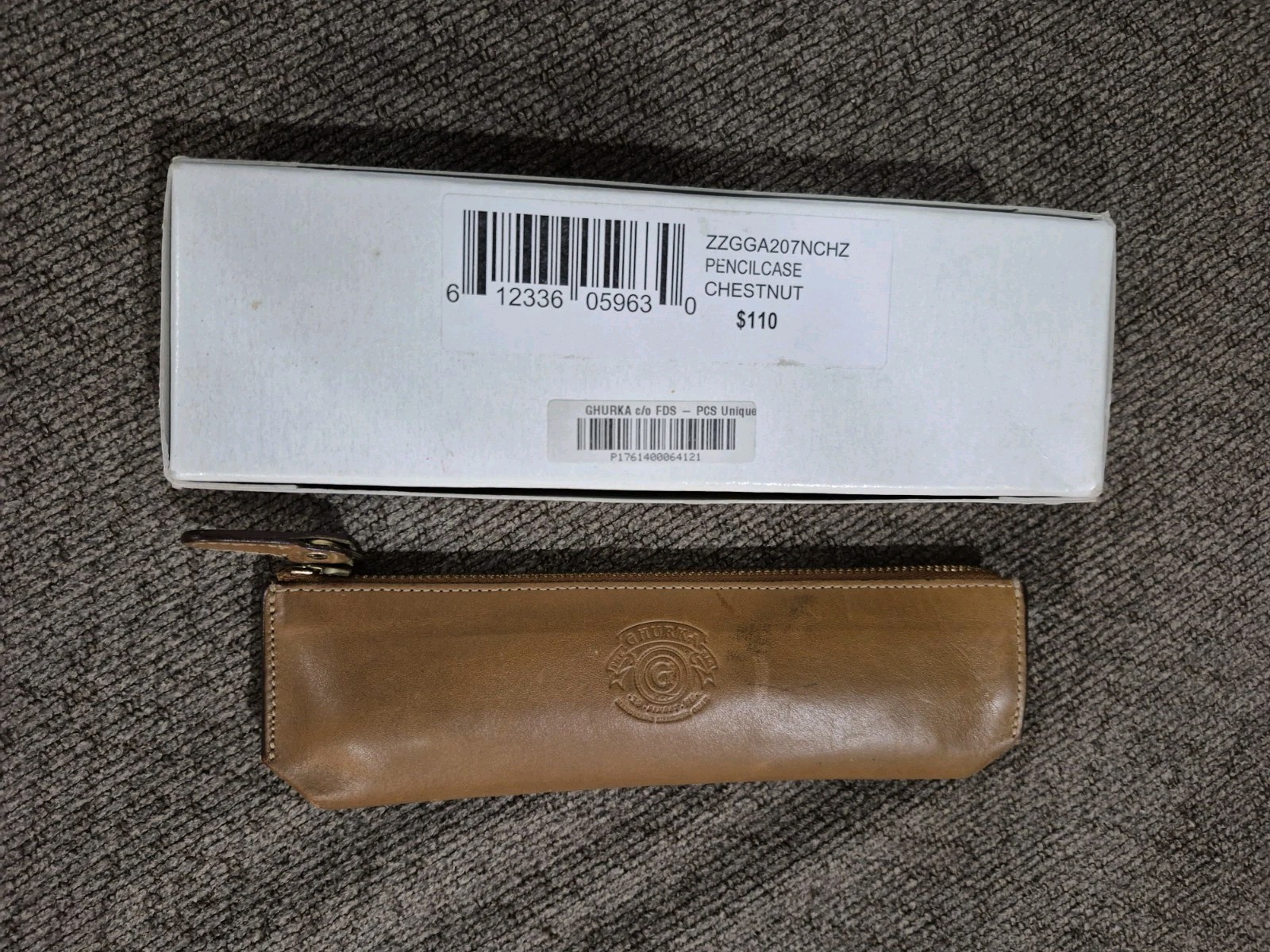 Ghurka Chestnut Leather Pen Case Pencil Holder W Box & Price Tag Preowned