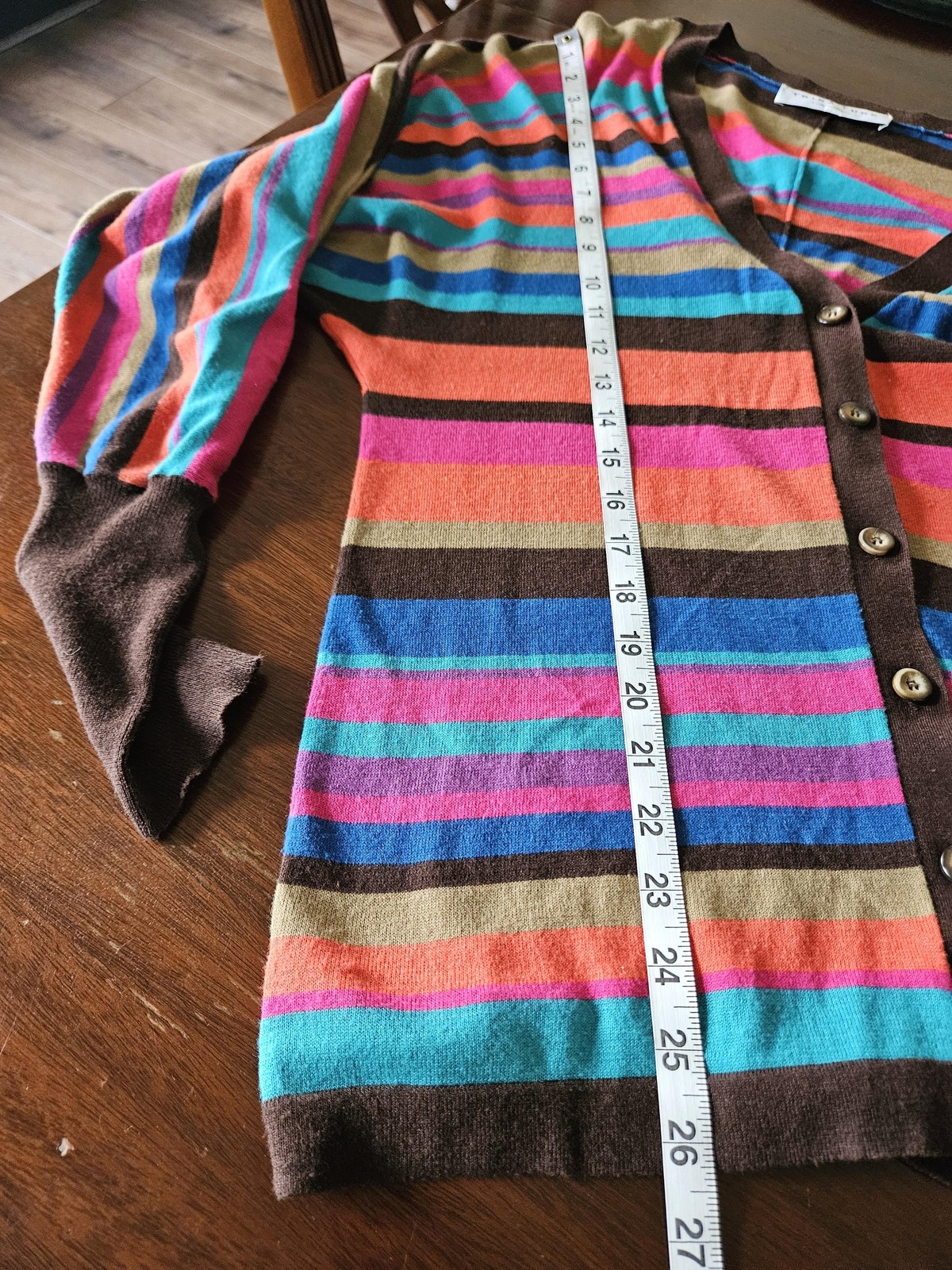 Trina Turk Sweater Med Womens Striped Button Cardigan Retro Batwing Art Viscose