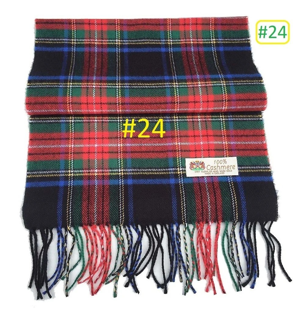 New 100% CASHMERE SCARF Plaid Black Green Red/Blue /Yellow /White #A
