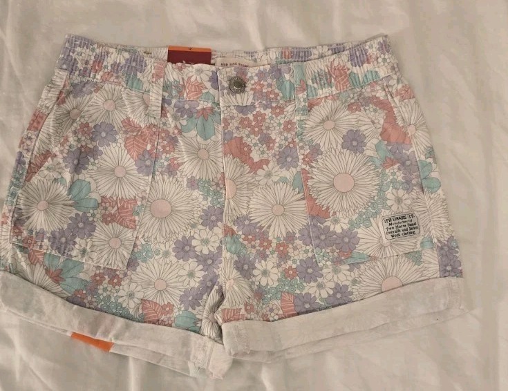 Levi’s Girls Comfort Stretch Elastic Waist Twill Short Youth Size 12 Floral