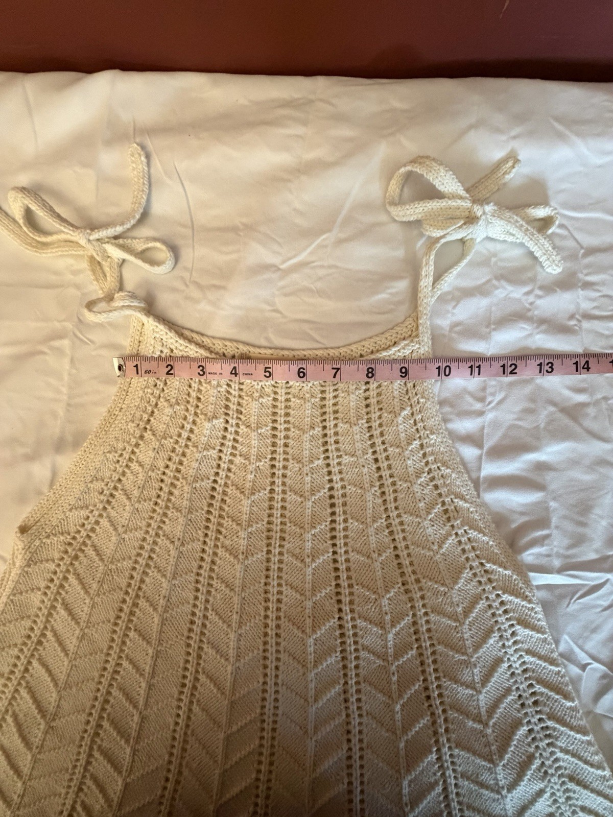 100% Cotton Altar’d State Cream Solid Knit Bow Strap Tank Top Lightweight M