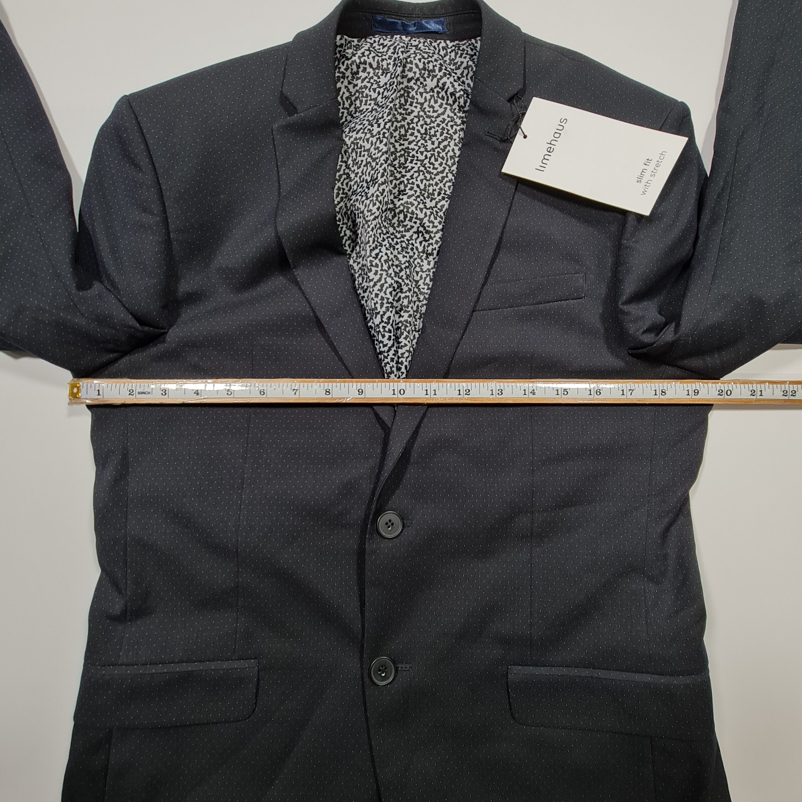 Limehaus Mens Suit Jacket Navy Blue 38 S Pin Dot Slim Fit Stretch Blazer