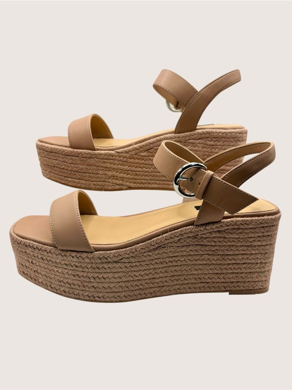 Nine West Espadrille Platform Sandals Women’s Size 9.5 Nude Ankle Strap Wedge