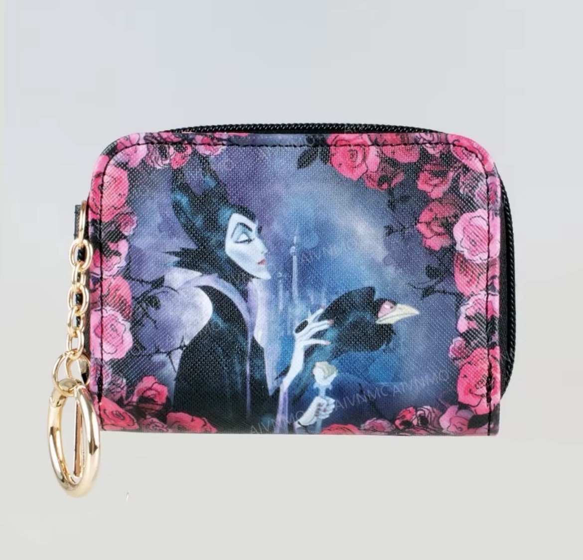 NEW Disney MALEFICENT Keychain ID Wallet CARD HOLDER Villains COIN Purse ROSES