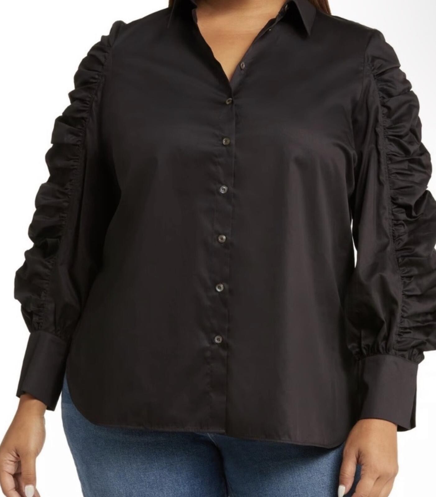 Harshman | Plus Size 2X Juliana Shirt / Blouse | Black | Ruffled Button Up