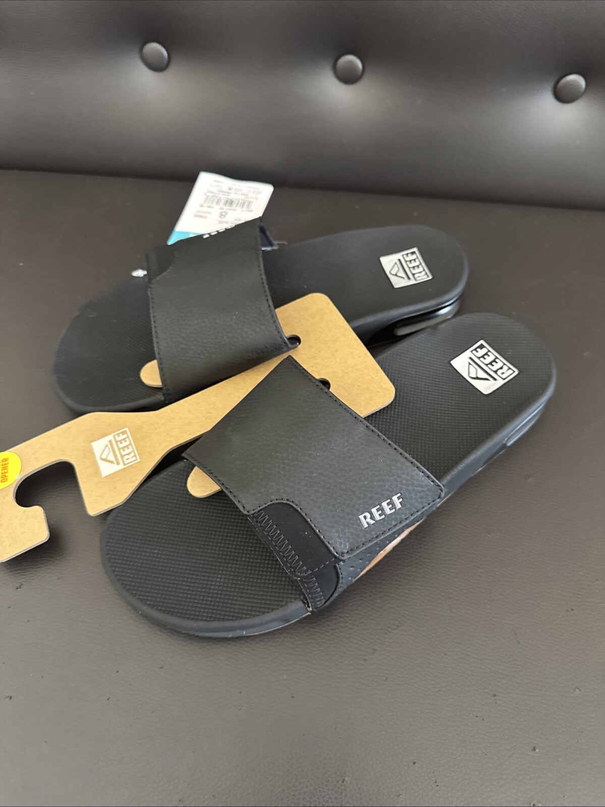 Reef Mens Fanning Slide Single Adjustable Strap In Black Silver Size US 8
