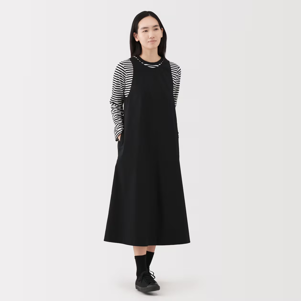 MUJI Womens Quick Dry Broadcloth Sleeveless Dress Black FedEx