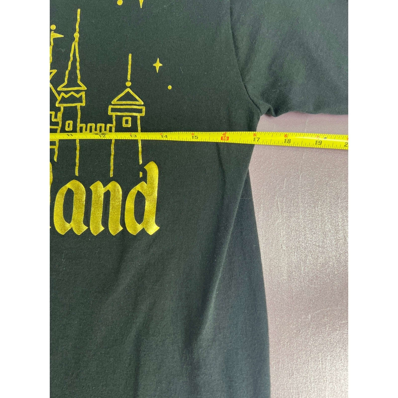 Disneyland T-Shirt Black Gold Metallic Castle Graphic Tee XS/S